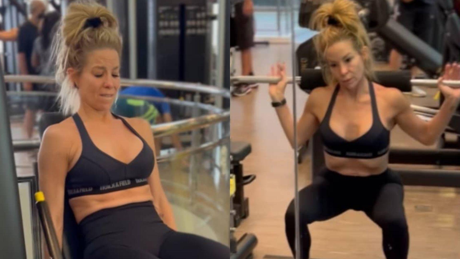 De top e calça de ginástica, Danielle Winits exibe corpaço torneado na academia