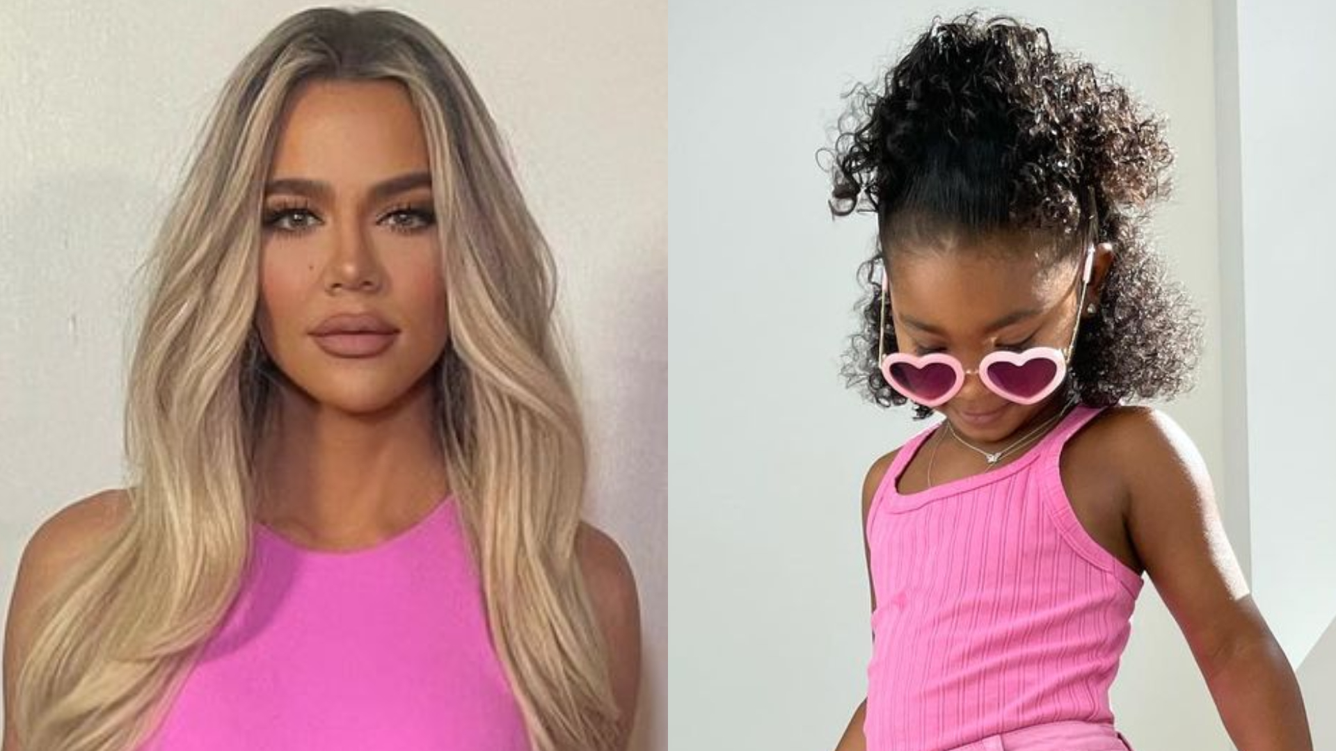 Filha de Khloé Kardashian dá show de estilo ao posar com look rosa
