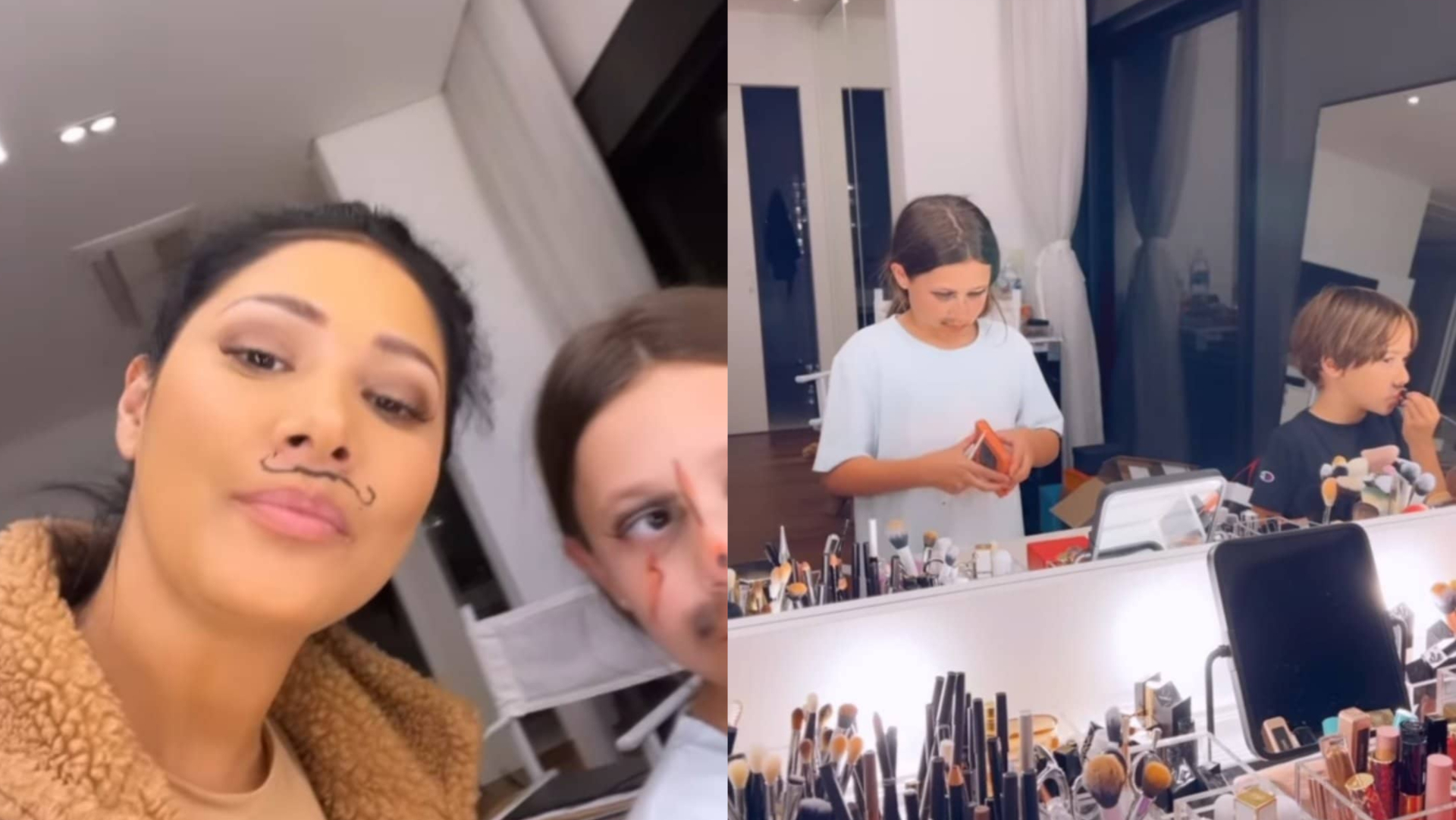 Filhos de Simaria tomam conta de maquiagens da cantora e chocam: ”Zumbi”