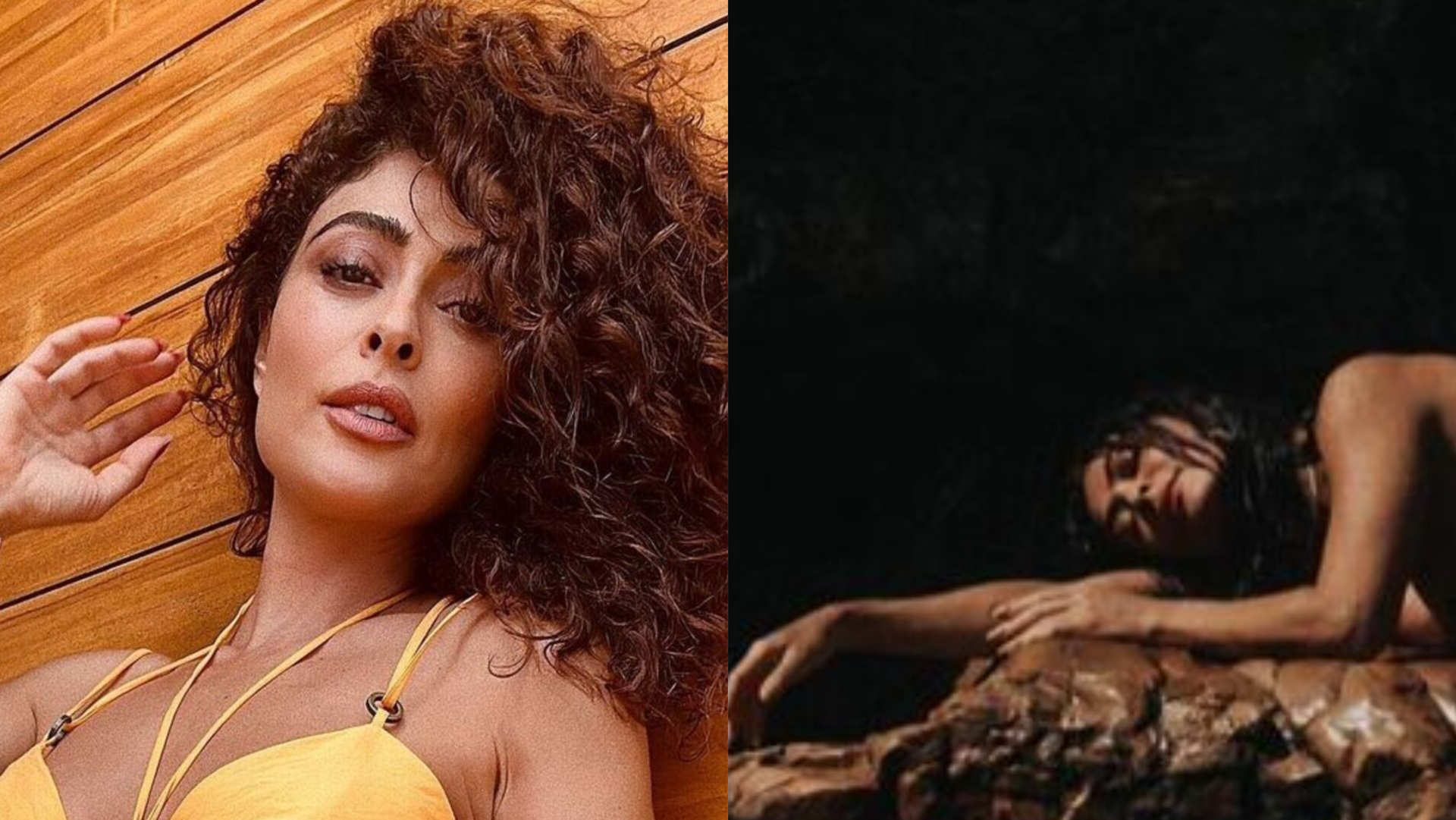Juliana Paes faz topless ao surgir deitada na cachoeira: ”Gatona”