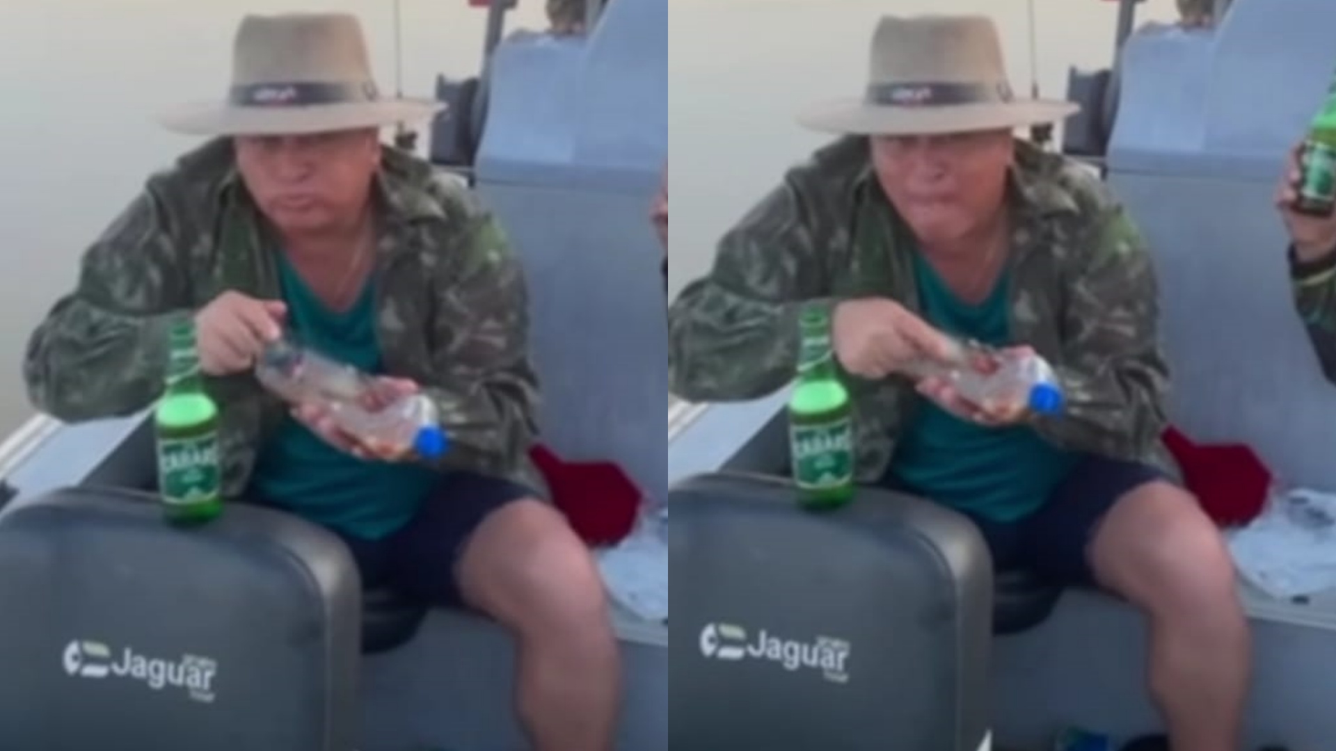 No Pantanal, Leonardo surge comendo piranha crua: “Sashimi”
