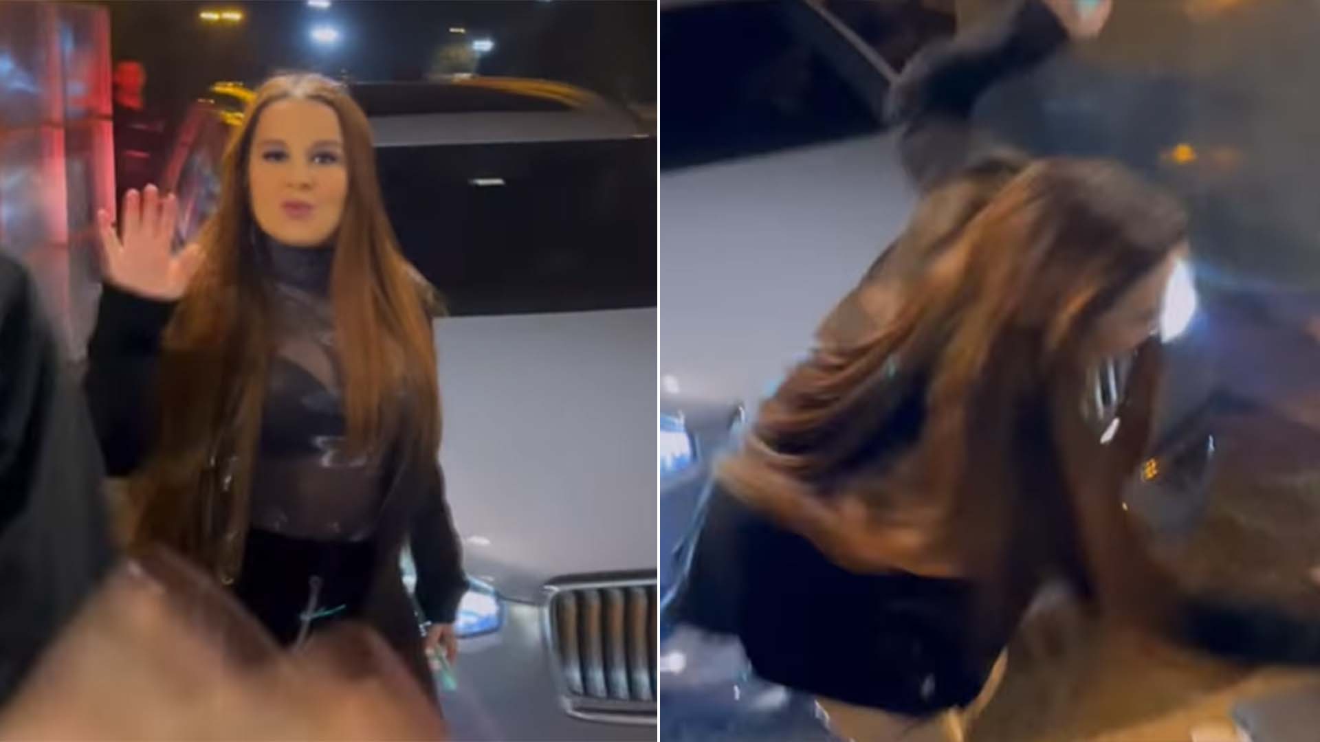 Maiara quase leva um tombo ao chegar para show