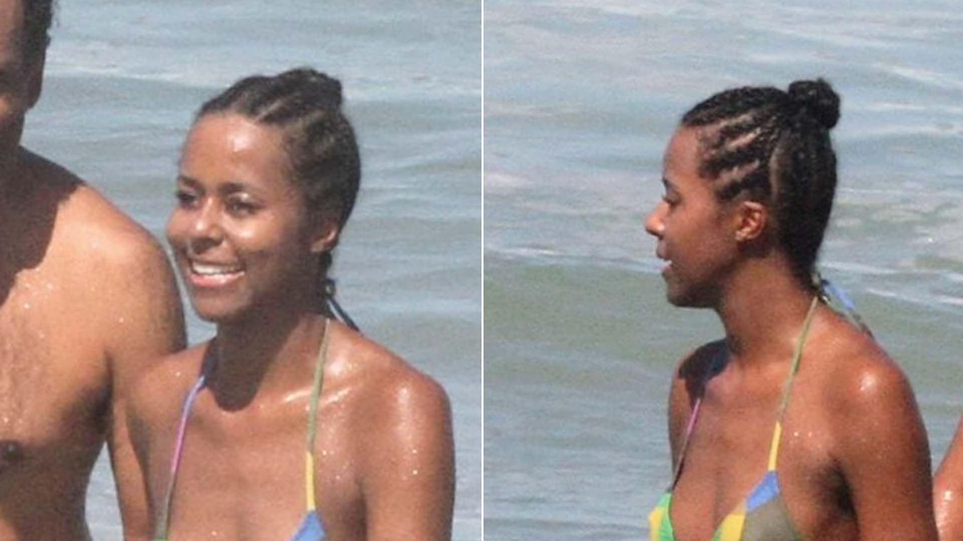 De biquíni, Maju Coutinho começa o dia com banho de mar e exibe corpaço