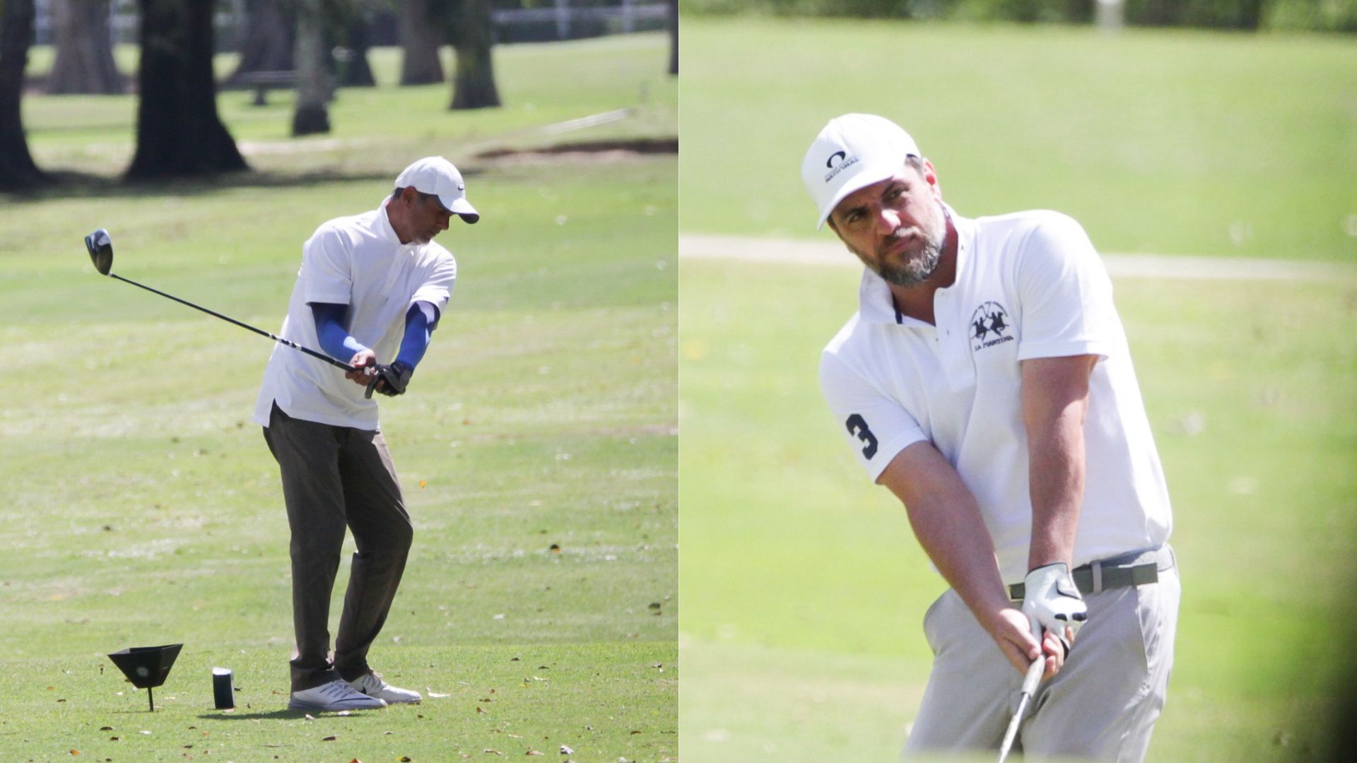 Rodrigo Lombardi e Marcos Pasquim aproveitam dia jogando golfe no Rio de Janeiro