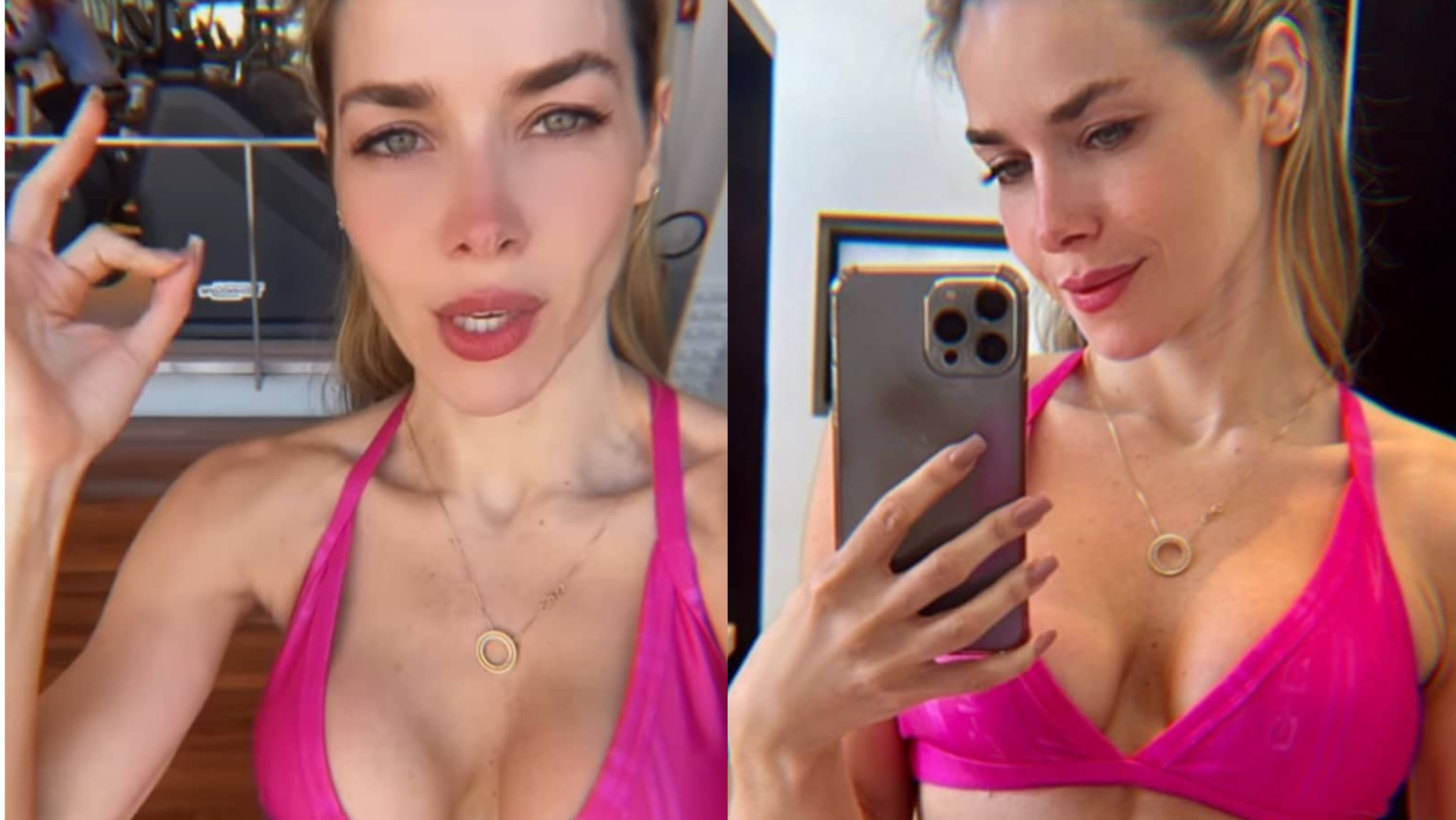 De look fitness decotado, Monique Alfradique exibe corpaço arrasador na academia