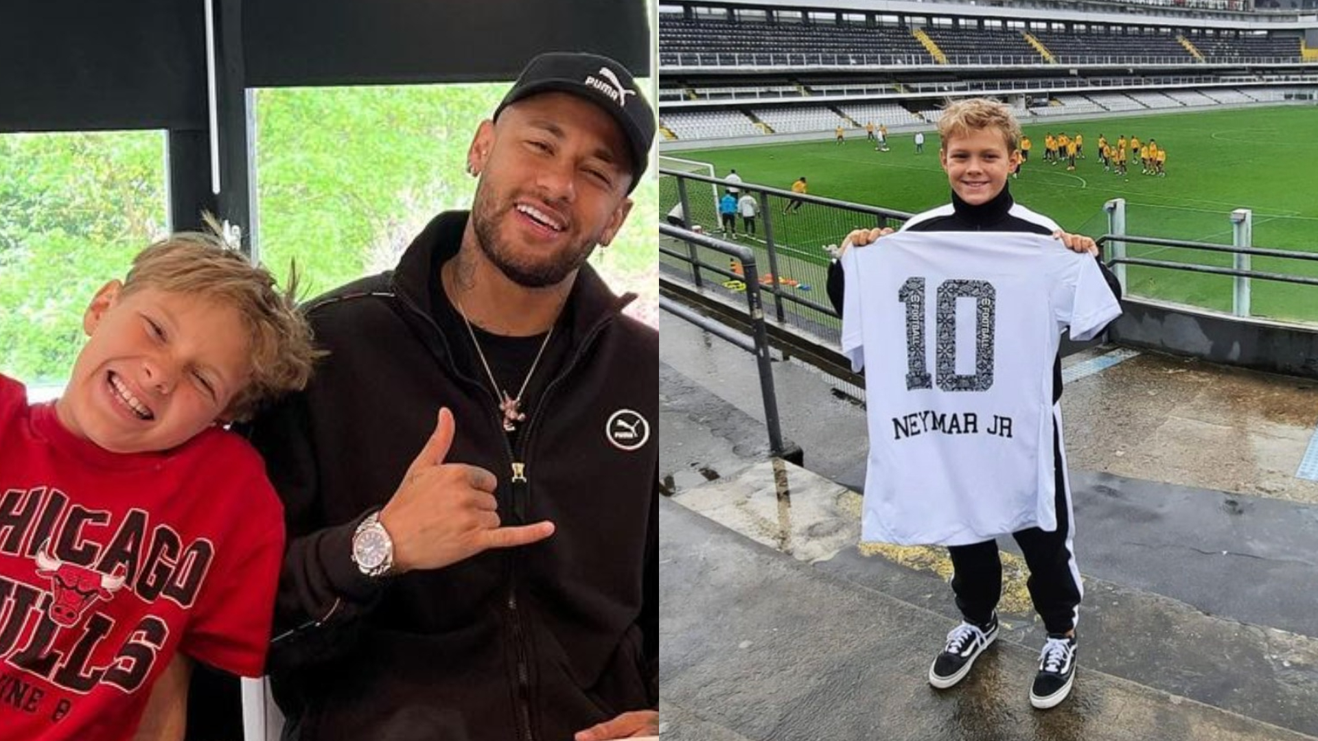 Neymar Jr se derrete com fotos do filho, Davi Lucca, no estádio do Santos
