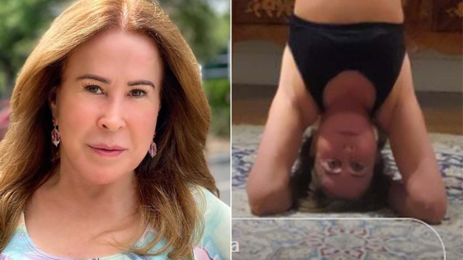 Zilu Godoi aparece de ponta cabeça e exibe a barriguinha