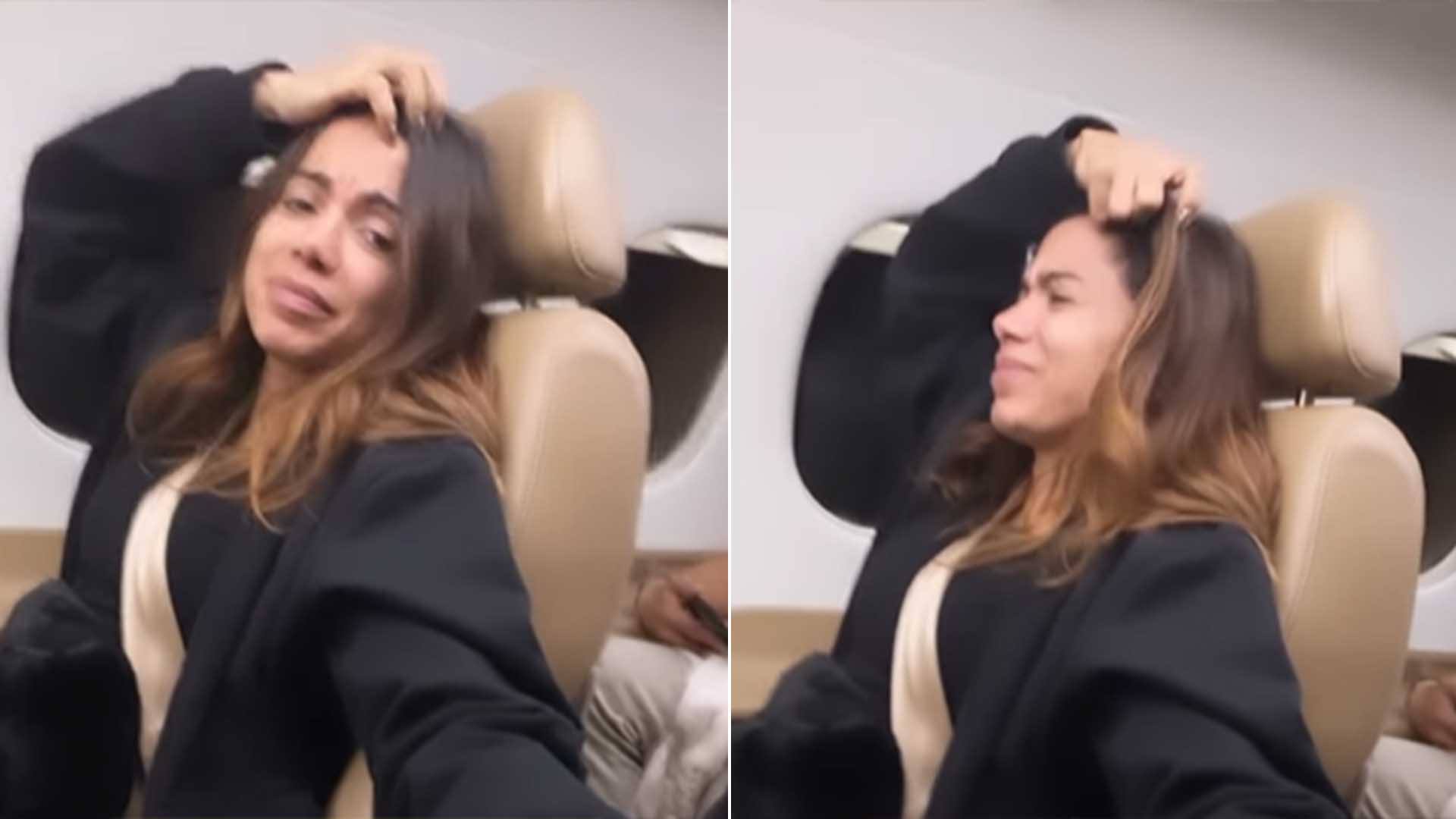 Anitta fica assustada com turbulência em avião e o vídeo viraliza
