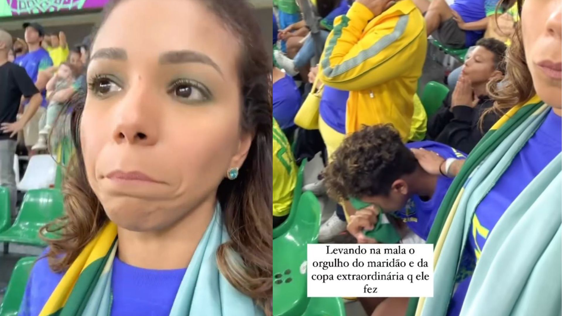 Aos prantos, Belle Silva surge com o filho aos prantos após eliminação do Brasil da Copa do Catar