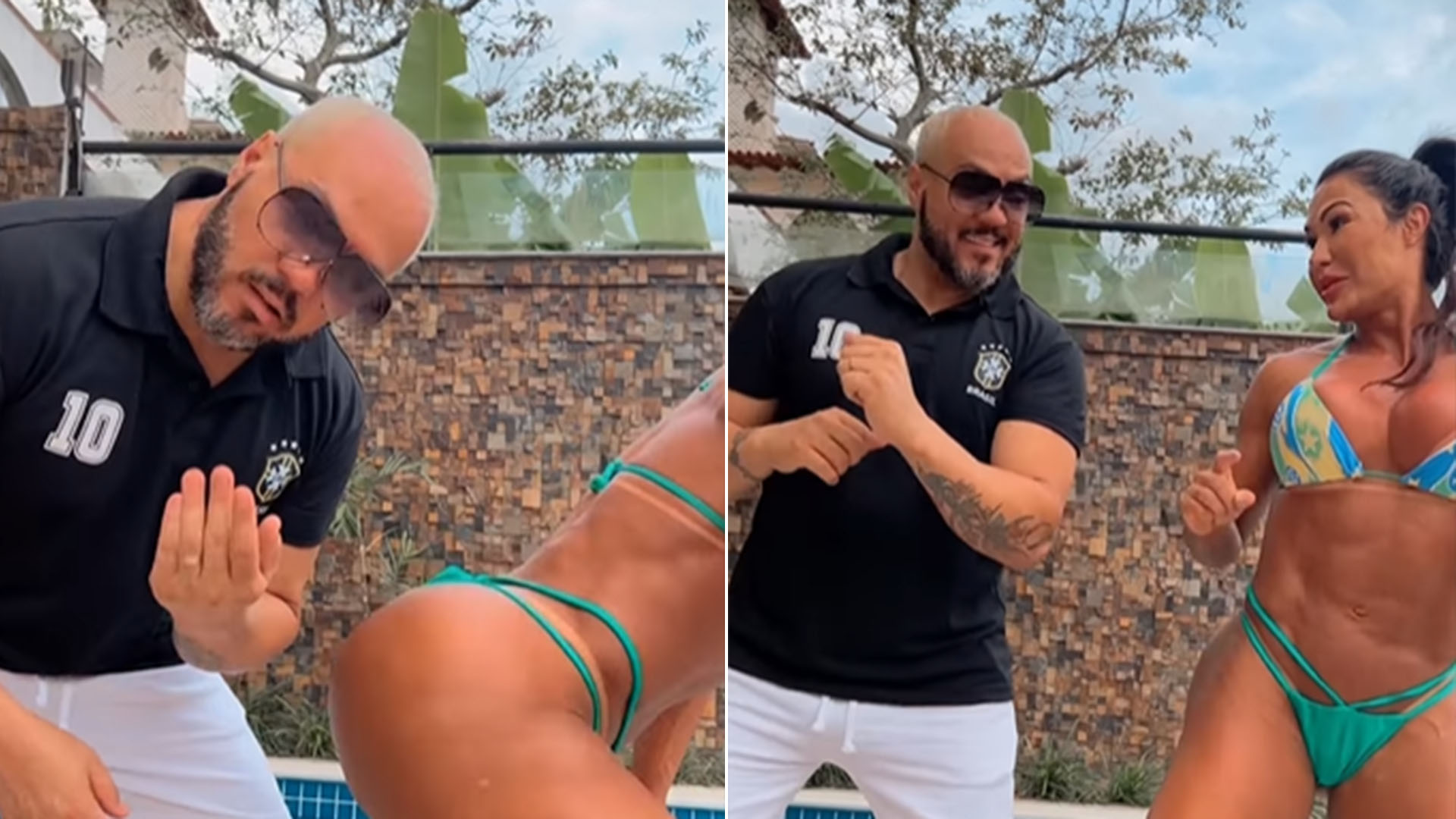 Belo fica babando ao ver Gracyanne Barbosa rebolando só de biquíni fio-dental