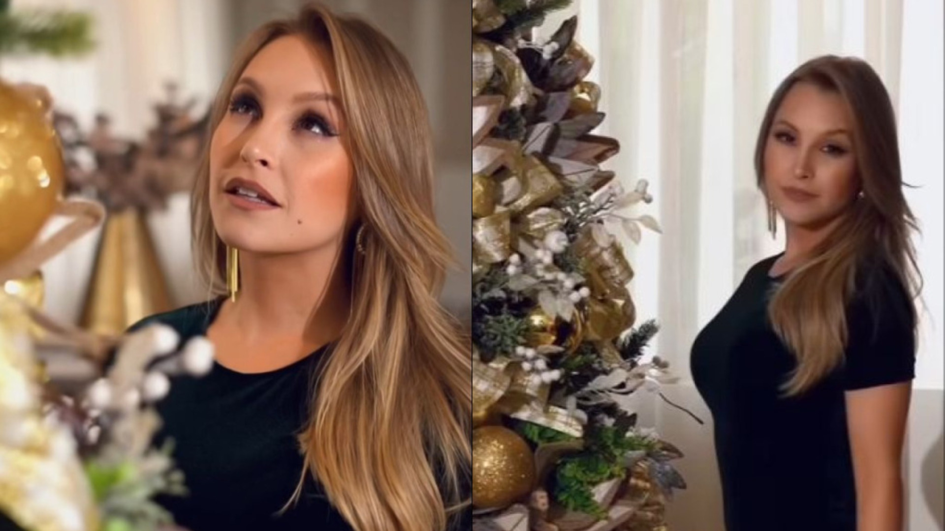 Com look poderoso, Carla Diaz revela sua luxuosa decoração de Natal para seus seguidores