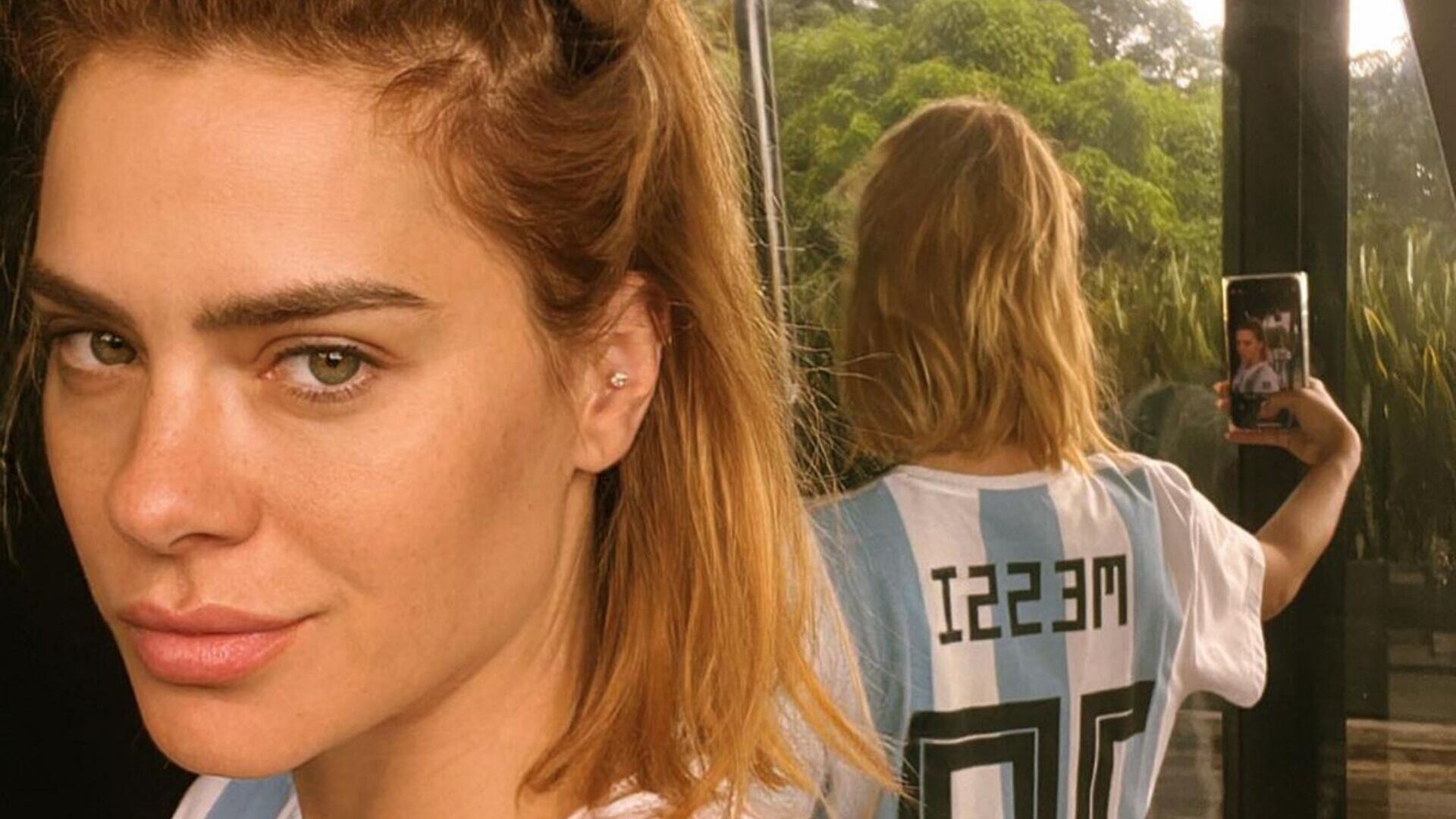 Sem medo, Carolina Dieckmann veste camisa da Argentina e revela torcida: ”Bora, hermanos”