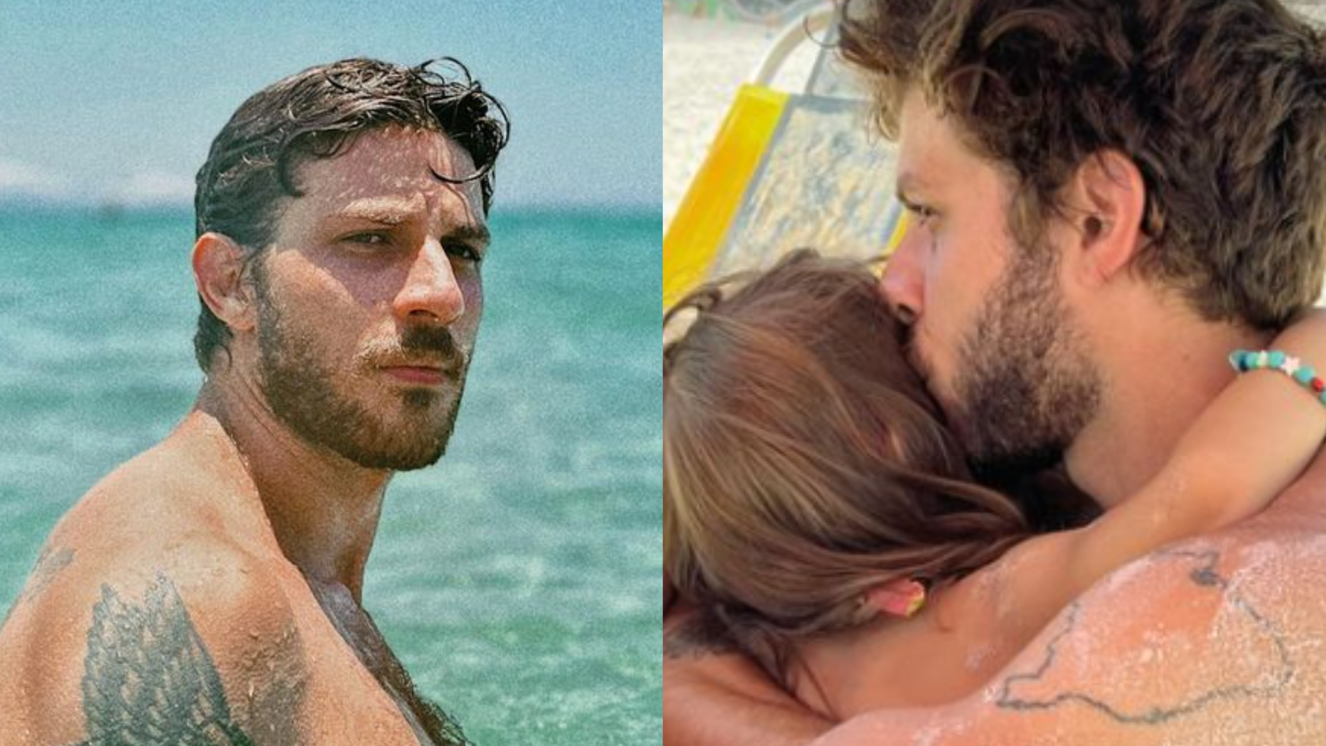 Chay Suede aproveita dia de praia com a filha, Maria, e posta fotos fofas