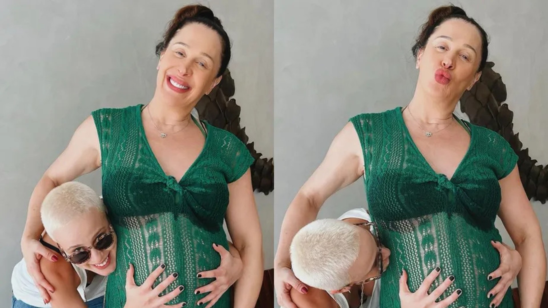Claudia Raia ganha visita e beijo na barriga de Marcella Rica