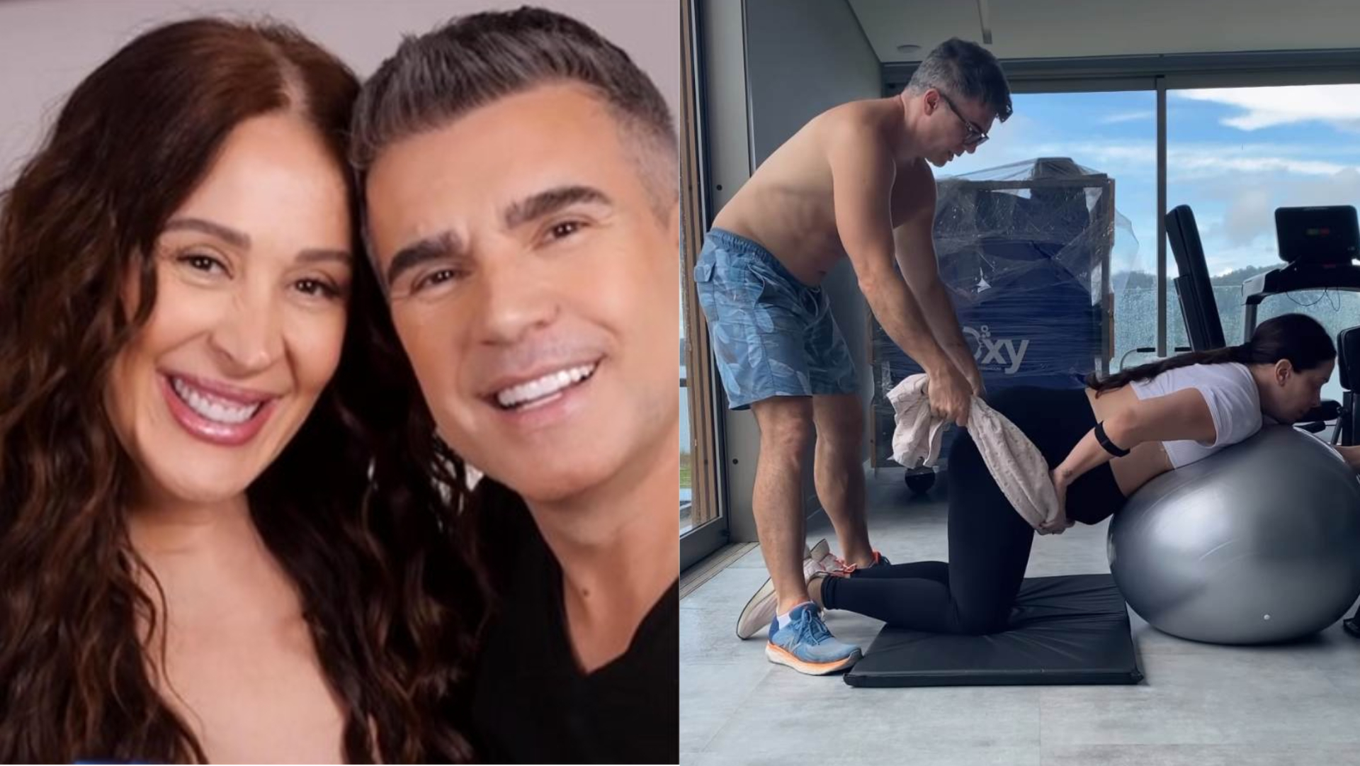 Grávida, Claudia Raia recebe auxílio do marido em alongamento: ”Sempre juntos”