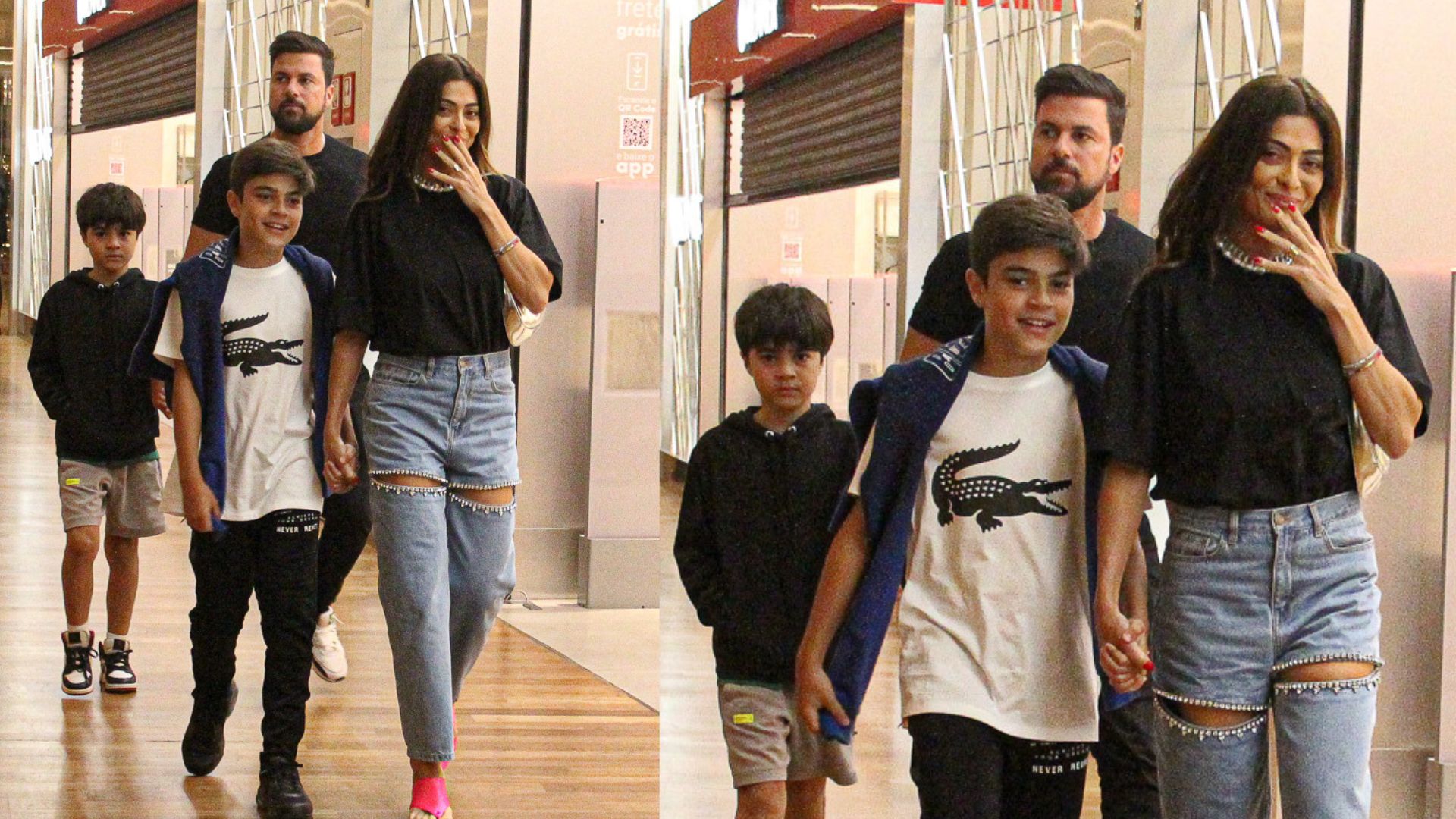 Na companhia dos filhos e do marido, Juliana Paes vai às compras de fim de ano