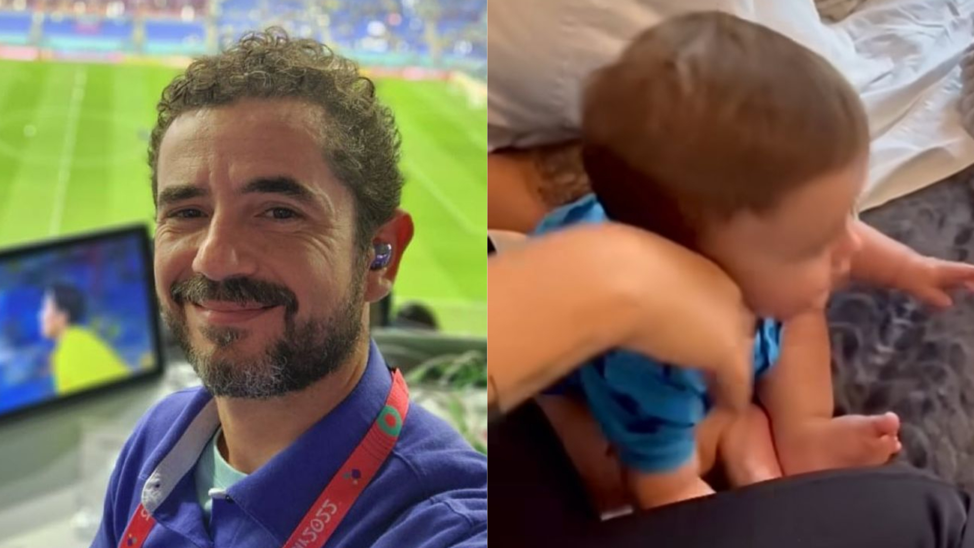 Caçula de Rafa Brites e Felipe Andreoli assiste ao pai na TV, que baba: ”Tem dia que dá mais saudade”