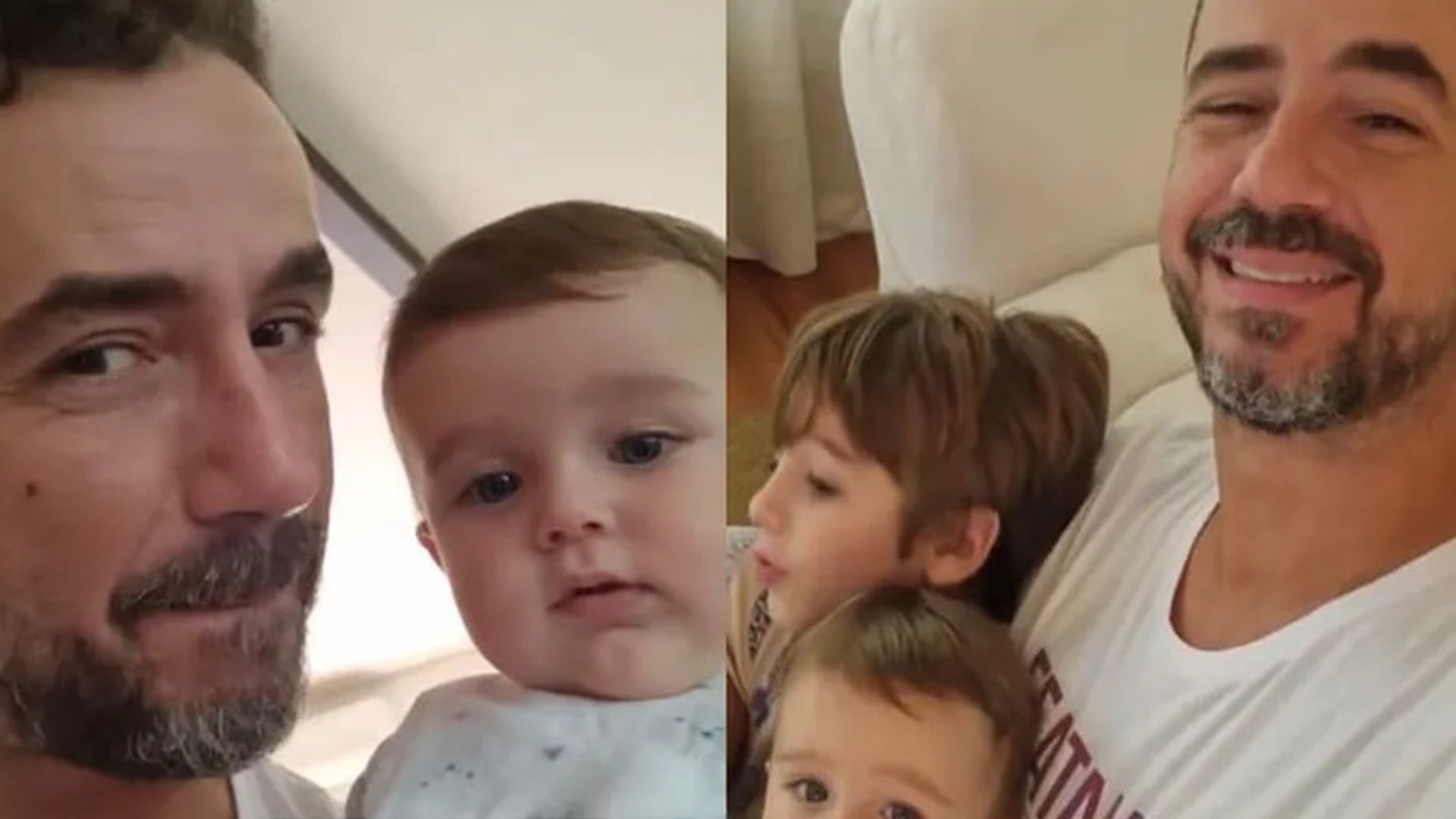 Felipe Andreoli mostra reencontro com os filhos: ‘Cheguei’
