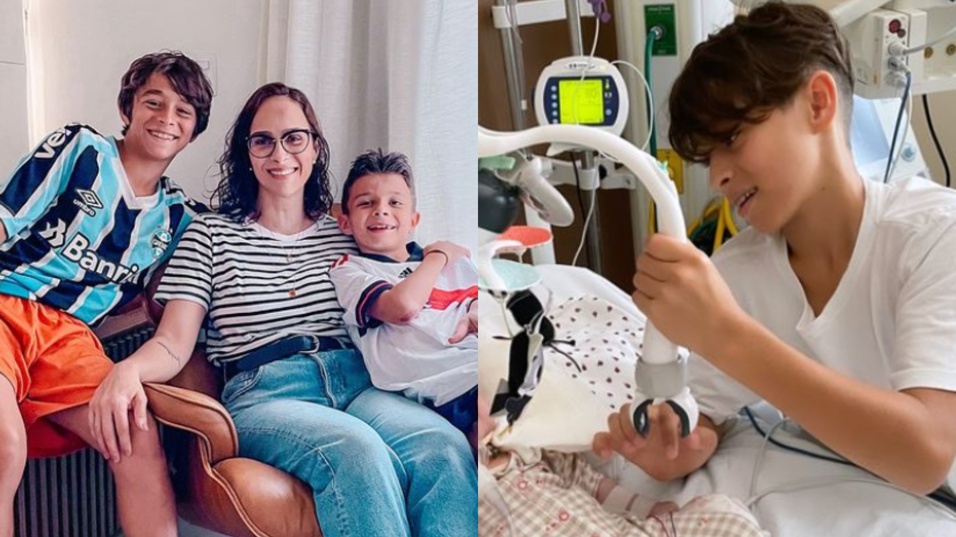 Filhos mais velhos de Juliano Cazarré visitam a irmã caçula na UTI