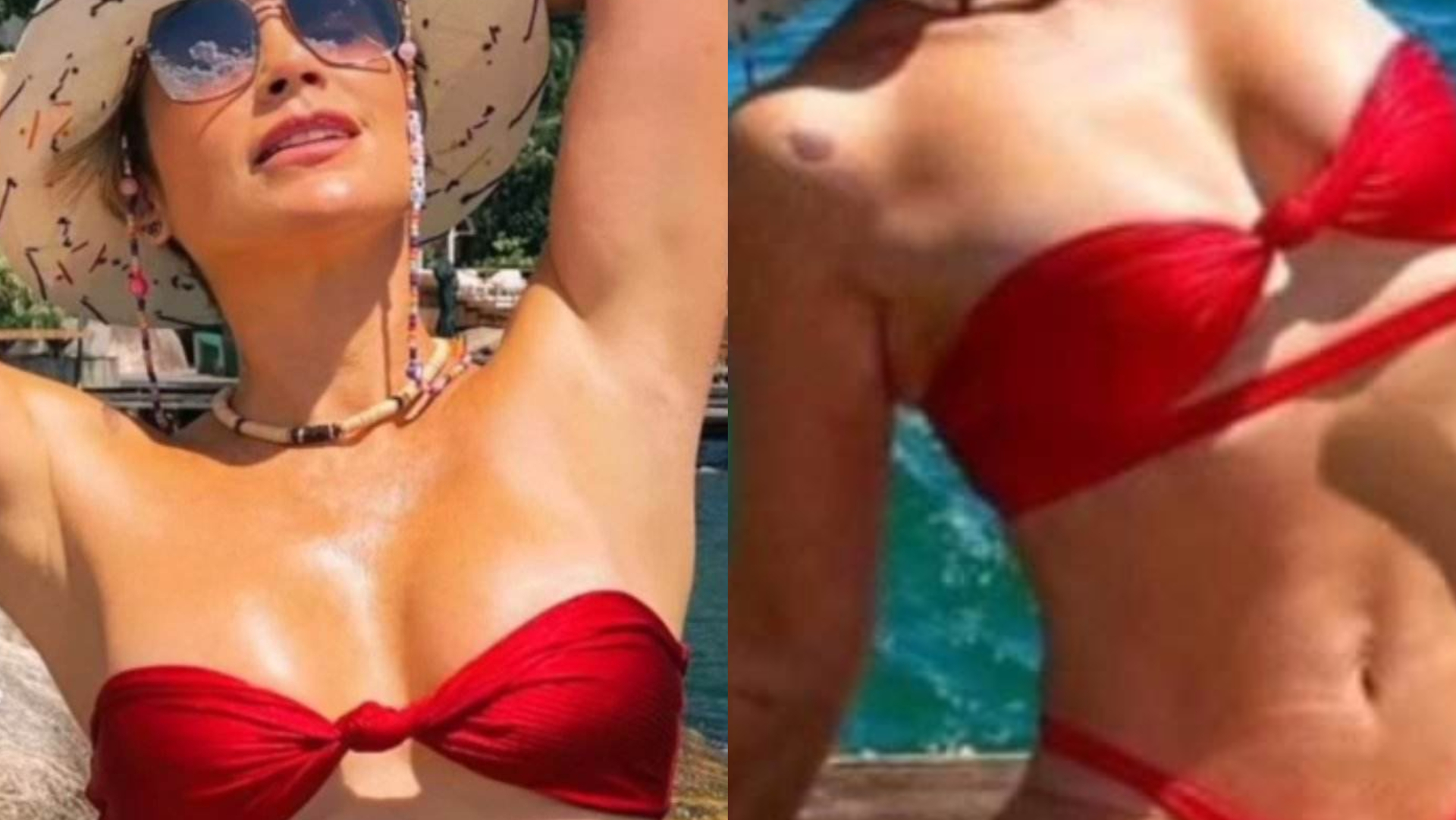 De biquíni vermelho minúsculo, Flávia Alessandra quase mostra demais e para tudo