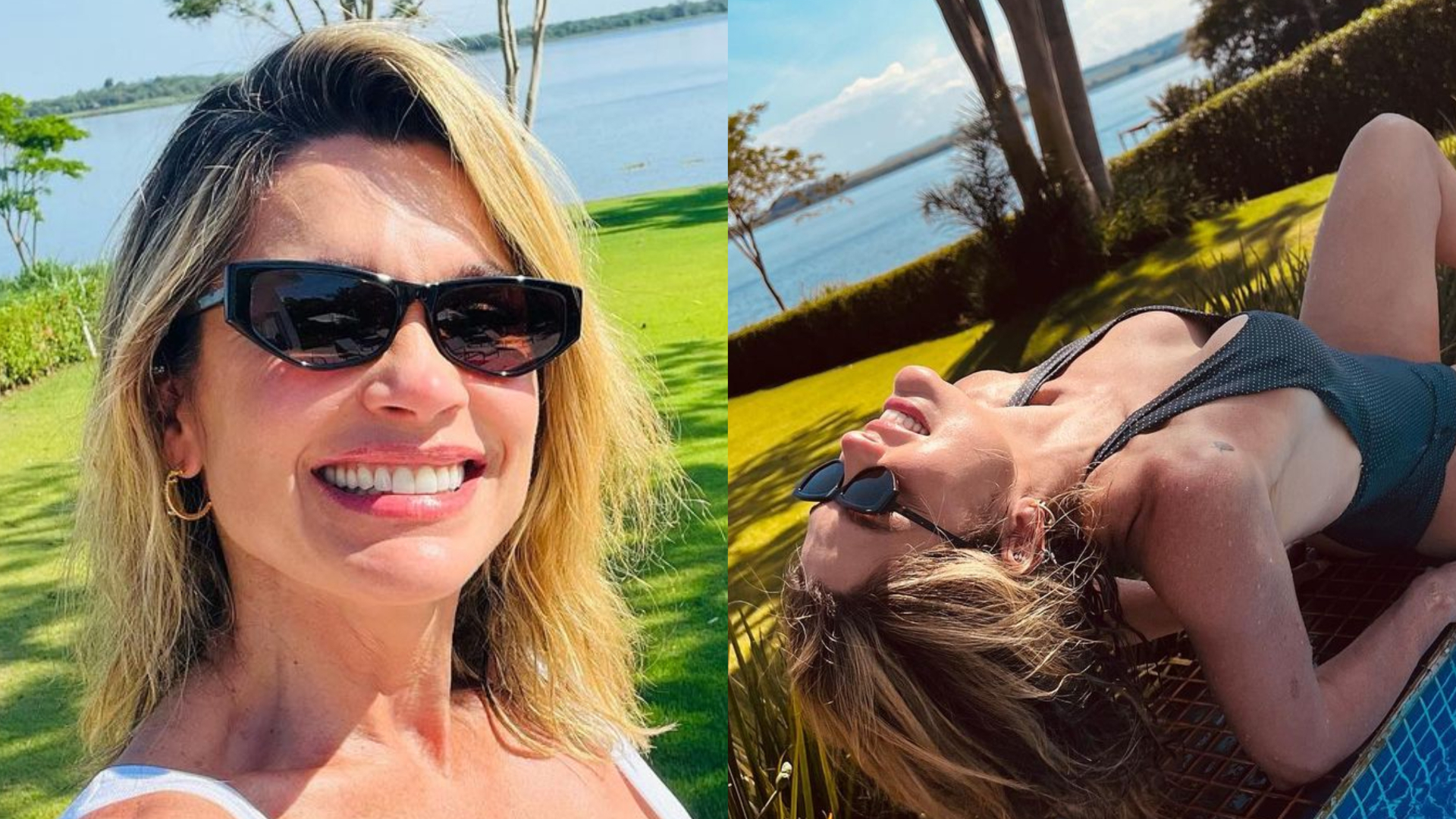 De maiô decotado, Flávia Alessandra esbanja corpo fora do comum: ”Que sereia”