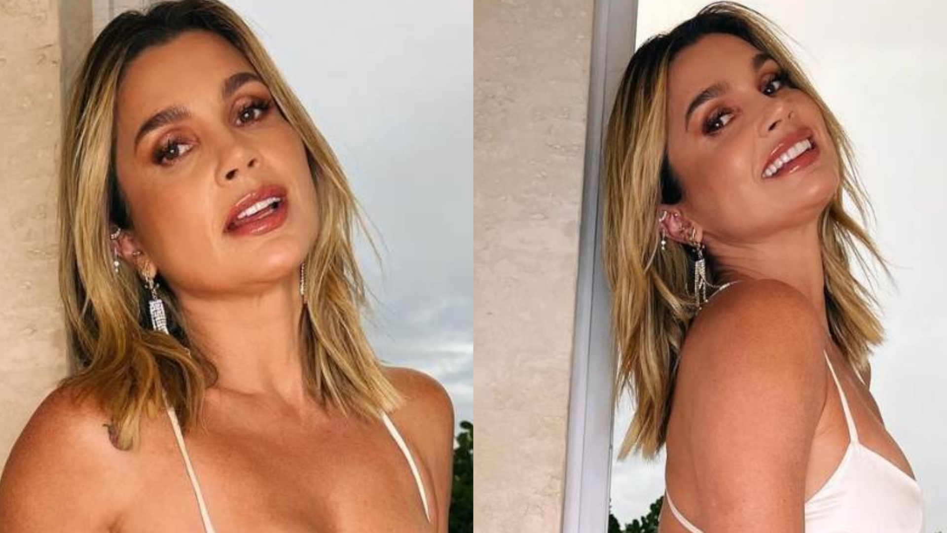 De vestido branco, Flávia Alessandra empina corpaço monumental: ”Mulherão”