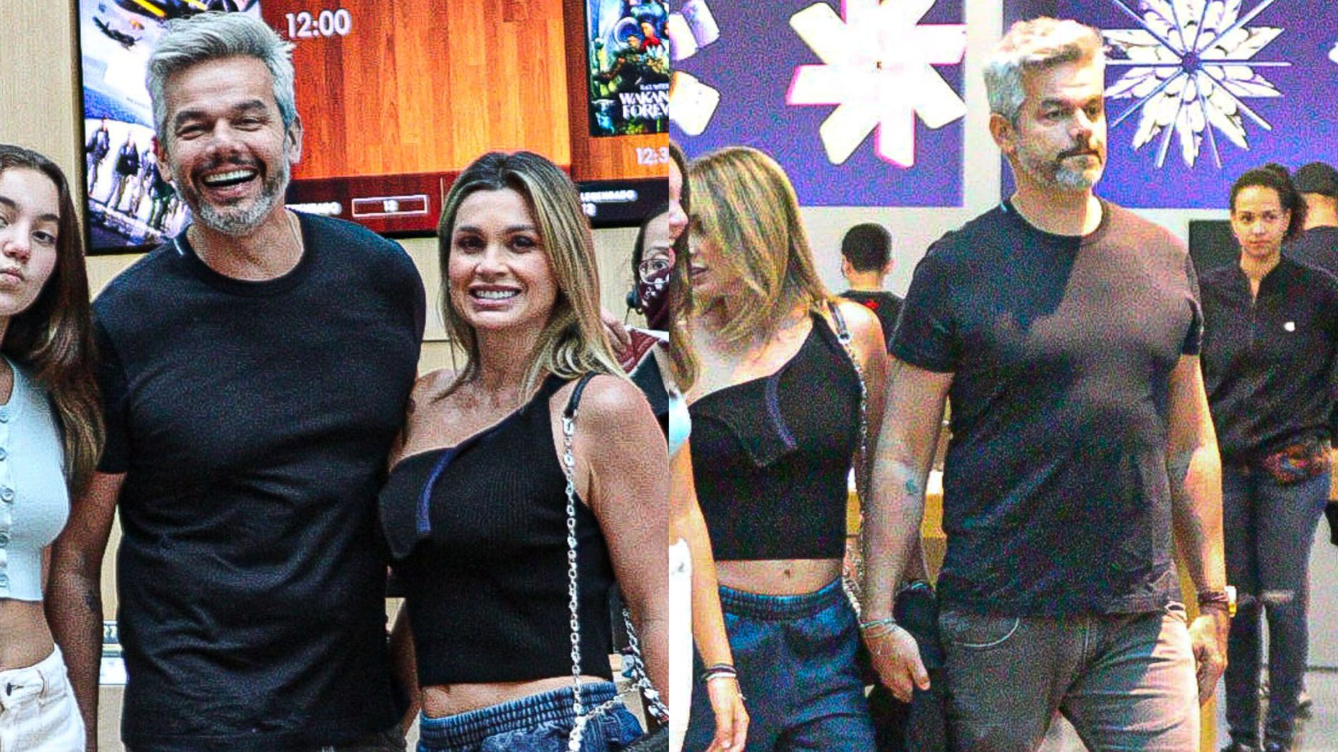 Flávia Alessandra e Otaviano Costa curtem tarde de cinema com a filha caçula