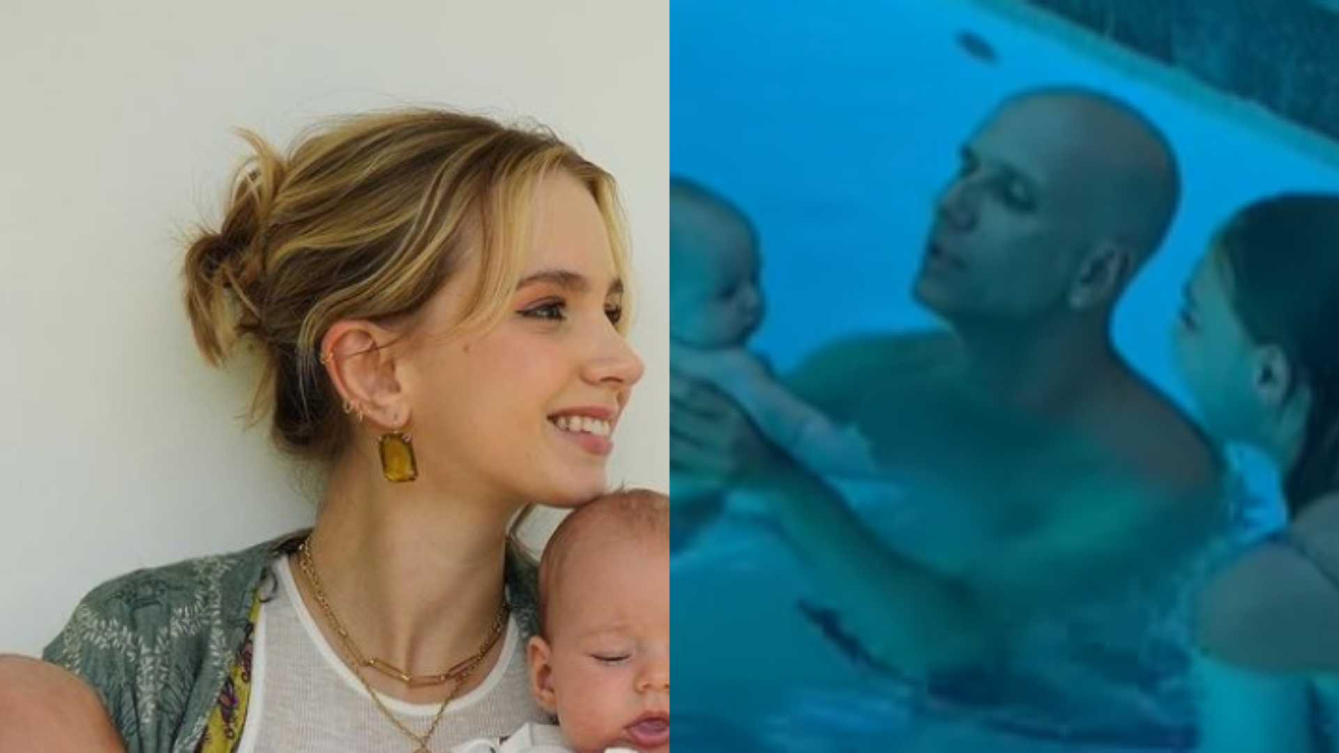 Isabella Scherer encanta internet com primeiro mergulho dos filhos com o avô, Fernando Scherer