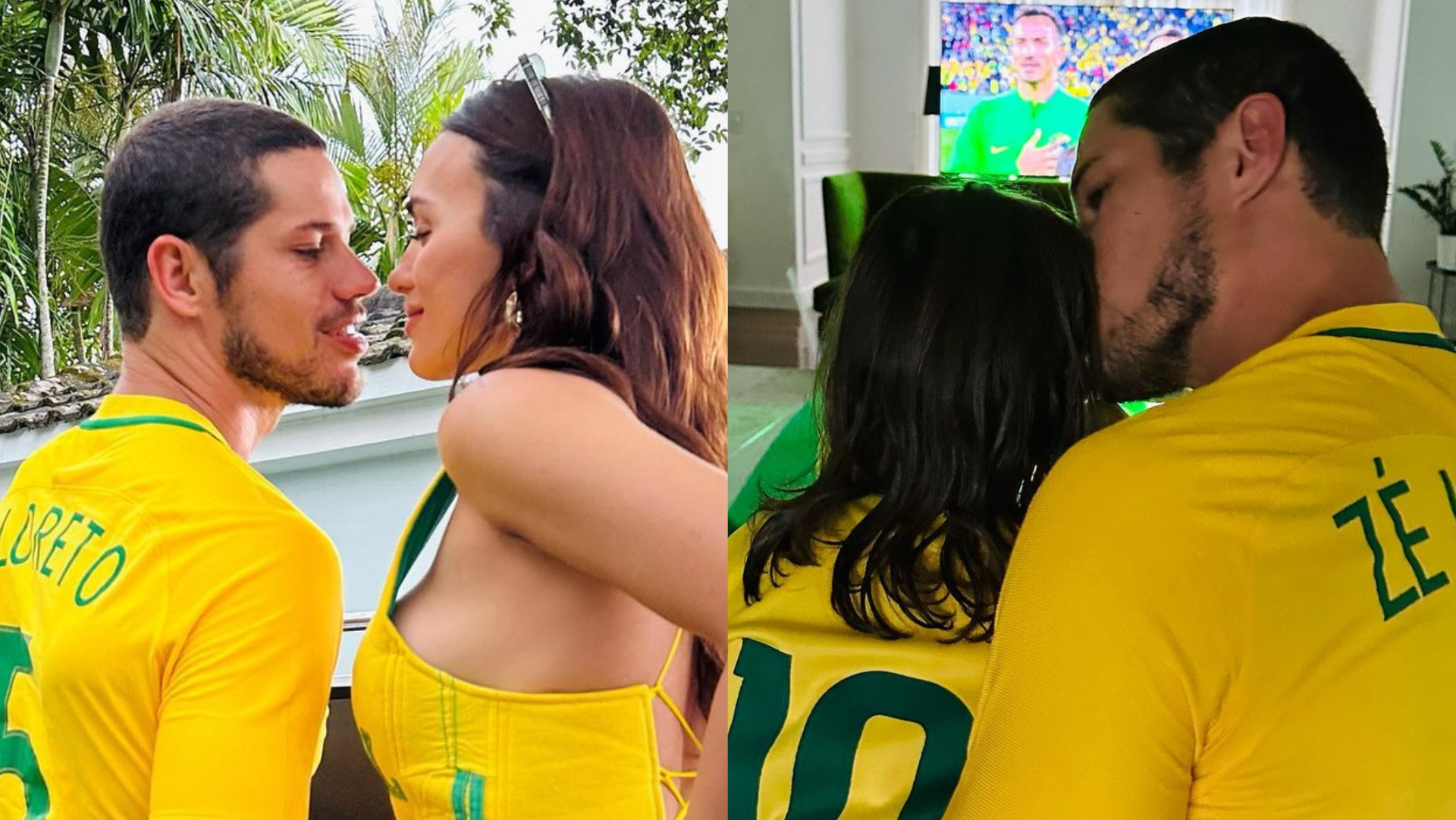 José Loreto curte jogo do Brasil ao lado de Rafa Kalimann e da filha