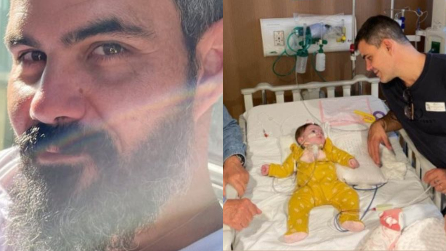 Juliano Cazarré leva os pais para conhecerem a neta caçula no hospital