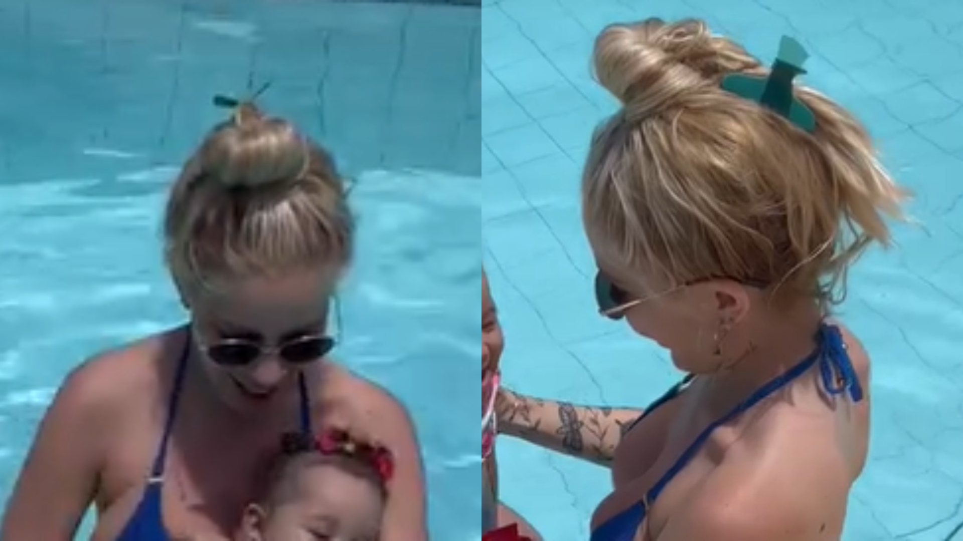 Karoline Lima encanta fãs com primeira vez de filha na piscina