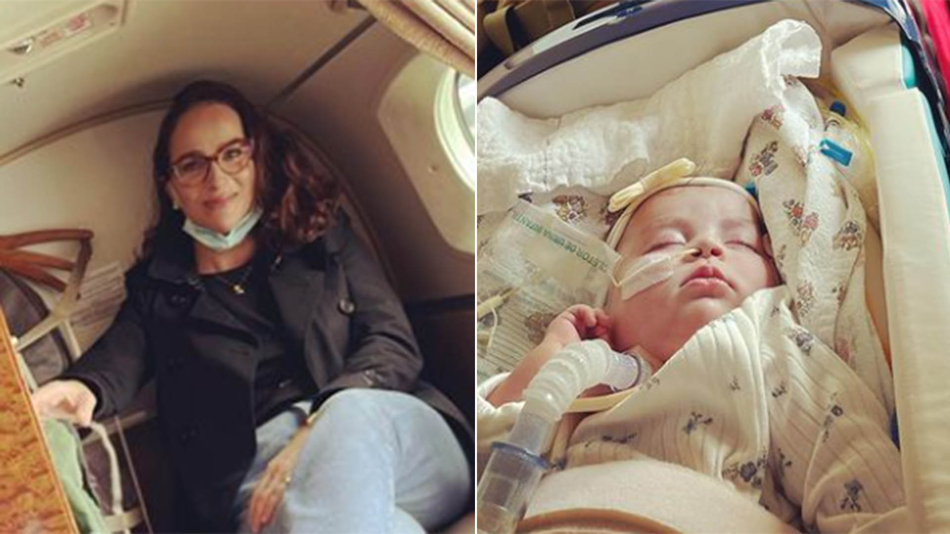 Esposa de Juliano Cazarré surge em UTI aérea com a filha caçula