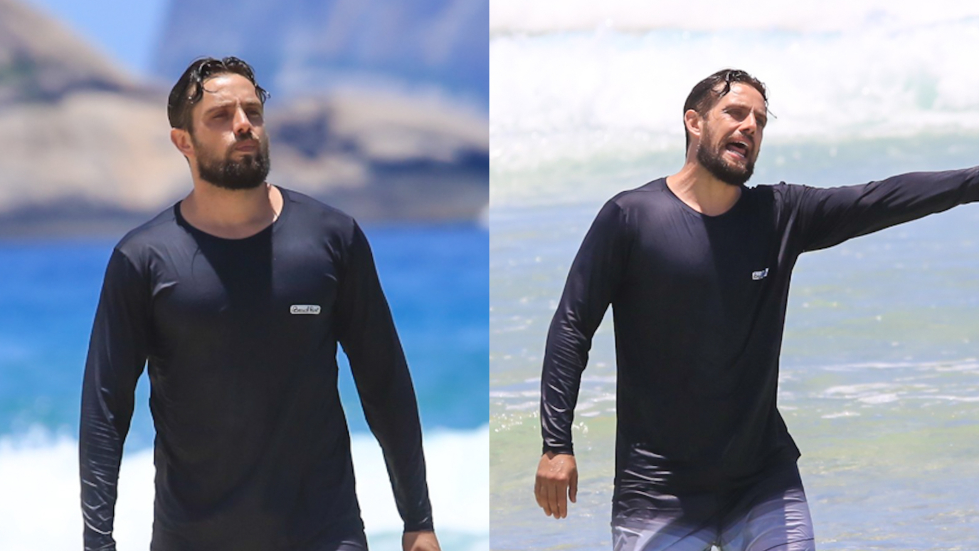 Após fim do casamento, Rafael Cardoso curte praia no Rio com os filhos