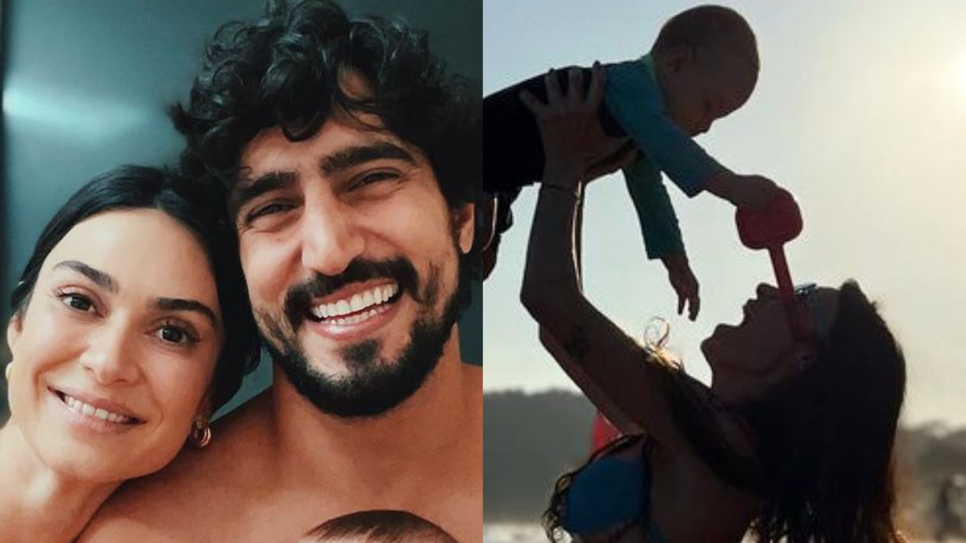 Renato Góes posta linda foto de Thaila Ayala com o filho à beira-mar: ”Ser feliz”