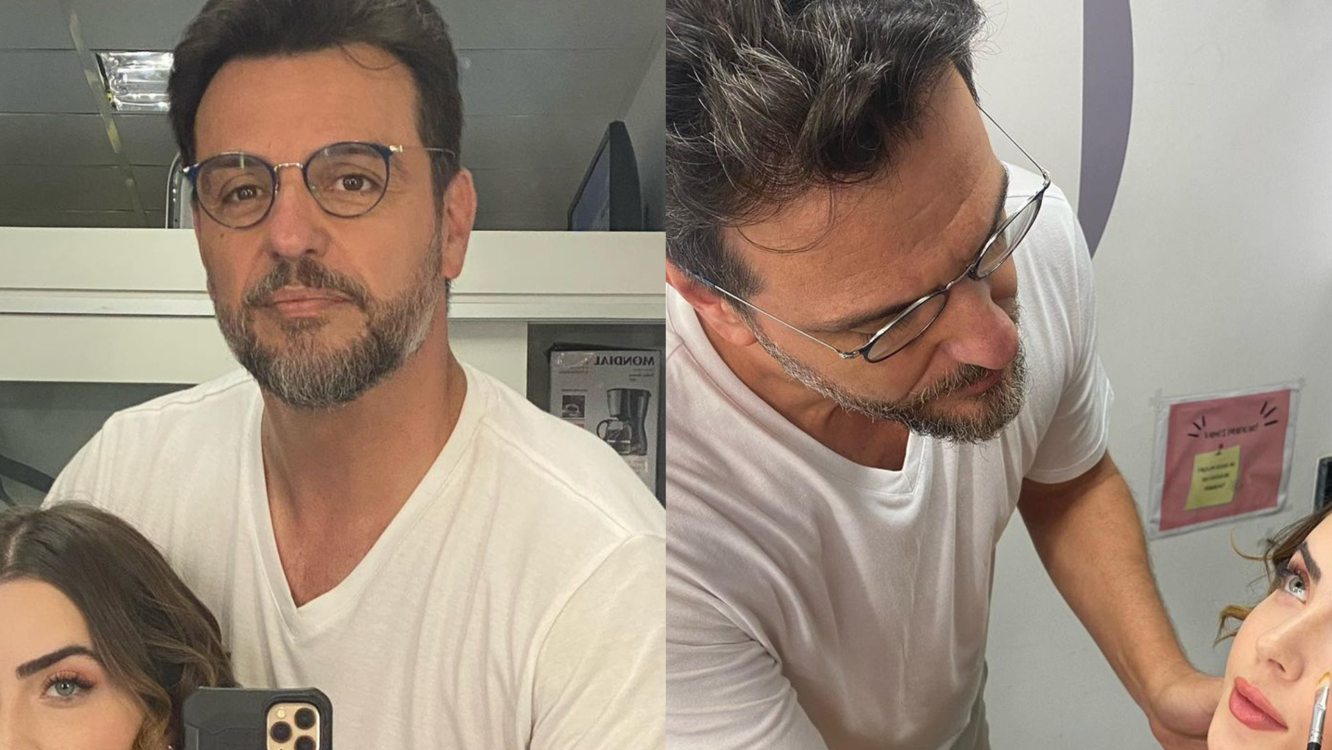 Rodrigo Lombardi maquia Jade Picon nos bastidores de ‘Travessia’ e brinca: ”A mão tremia”