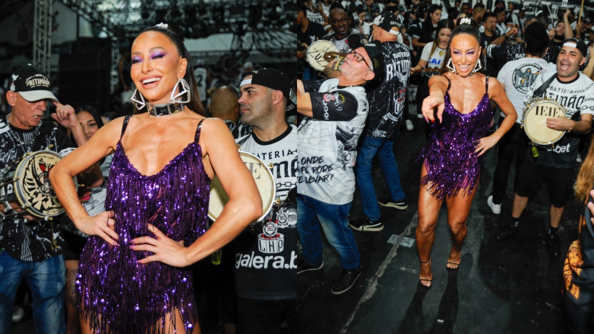 Sabrina Sato esbanja beleza em ensaio na quadra da Gaviões da Fiel