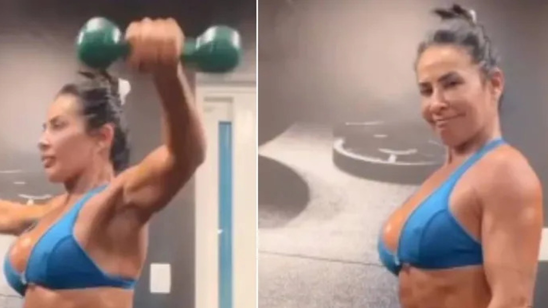 Scheila Carvalho mostra barriga trincada durante exercícios de musculação