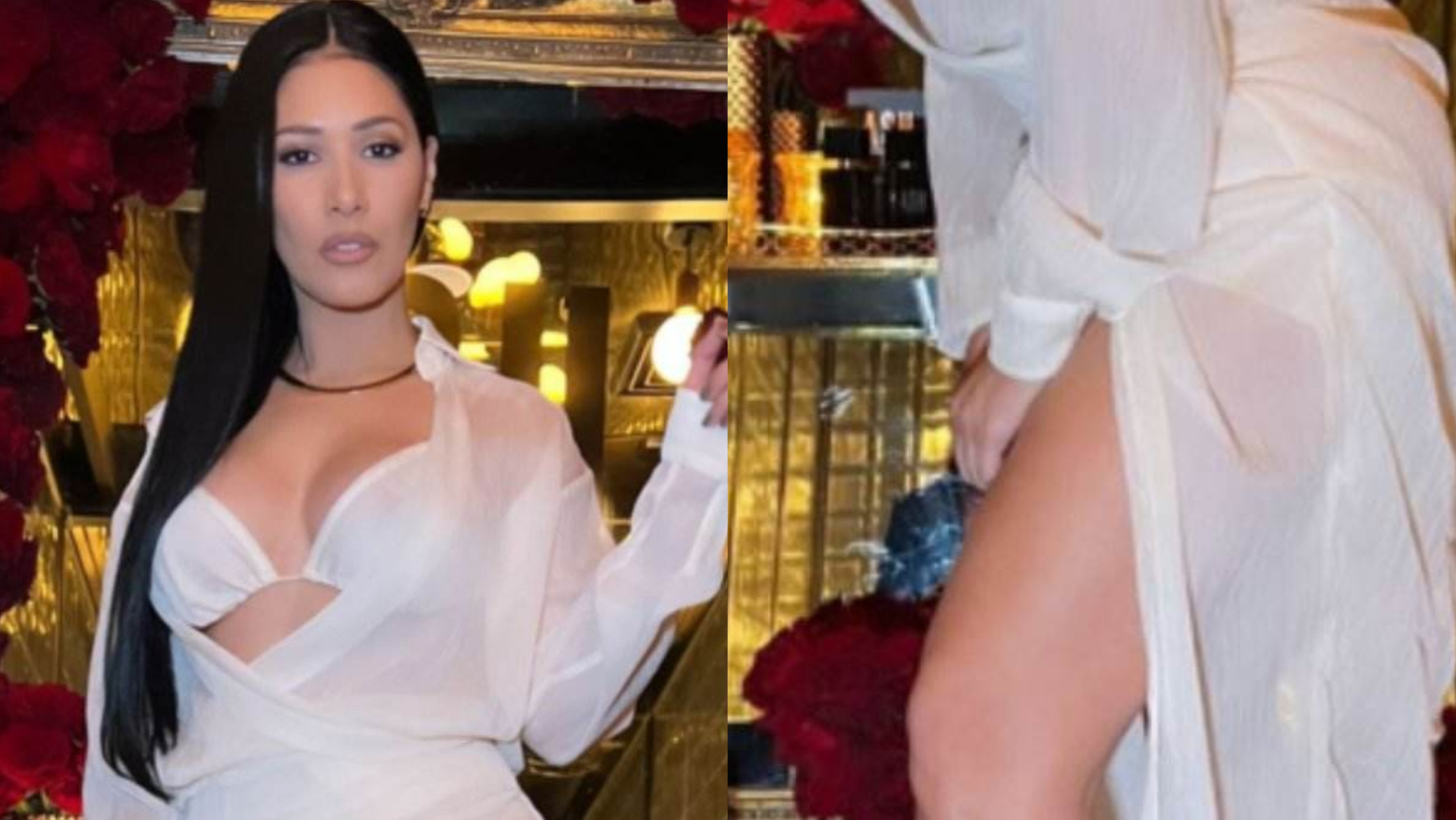 De vestido branco transparente, Simaria ostenta pernão torneado e decote marcado