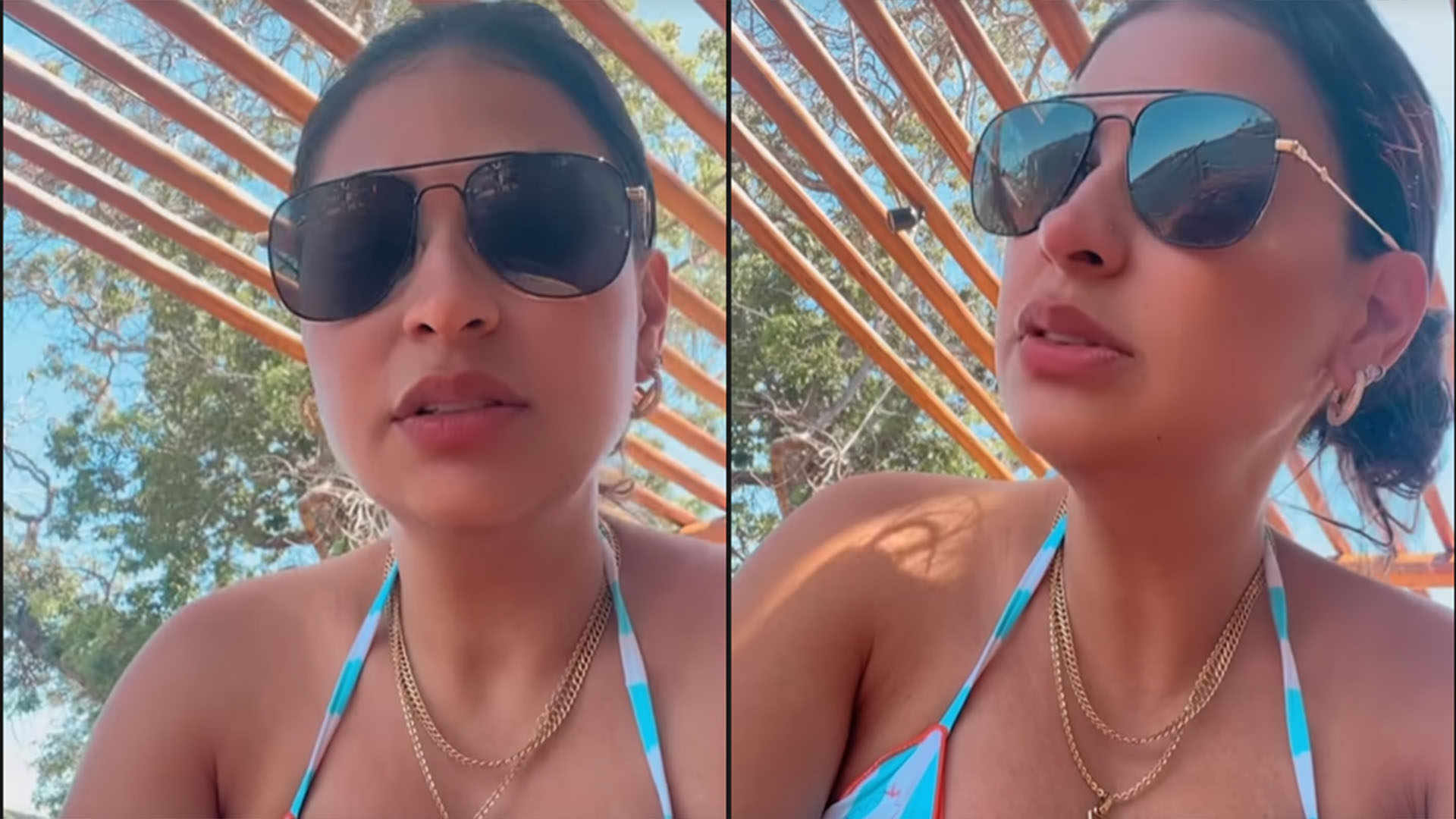 Simone exibe o decote poderoso ao usar biquíni nas férias em família