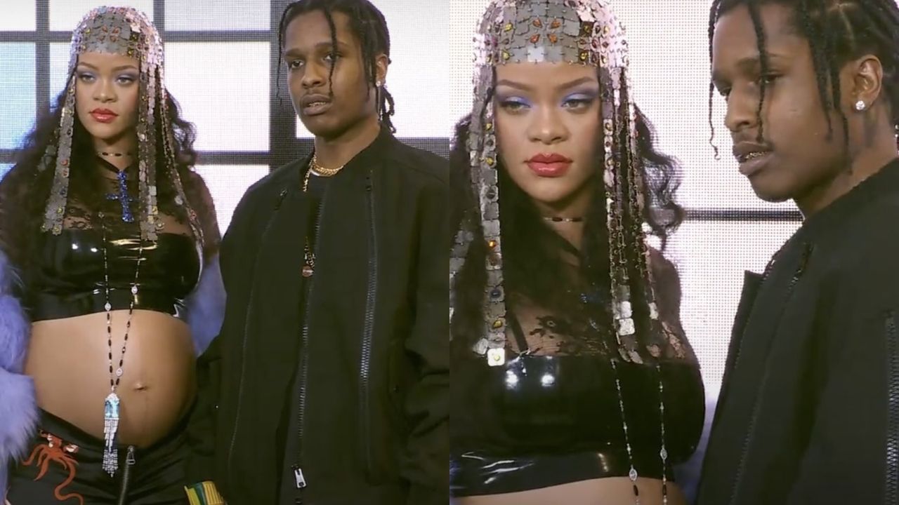 Grávida, Rihanna exibe o barrigão em desfile de moda em Milão