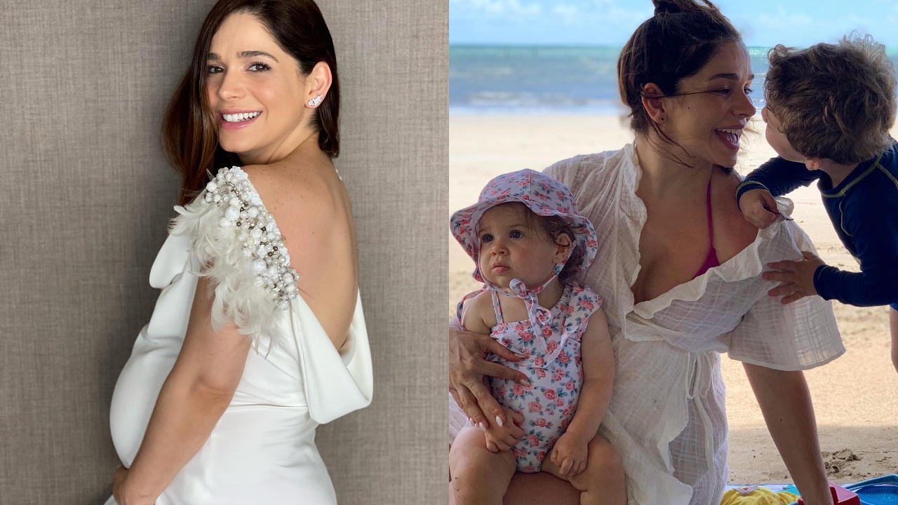 Na terceira gestação, Sabrina Petraglia mostra barrigão de 30 semanas e brinca: ”Meu último filho, com certeza”