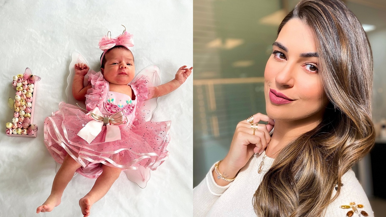 Em clima de Carnaval, Vivian Amorim comemora primeiro mês da filha, Malu