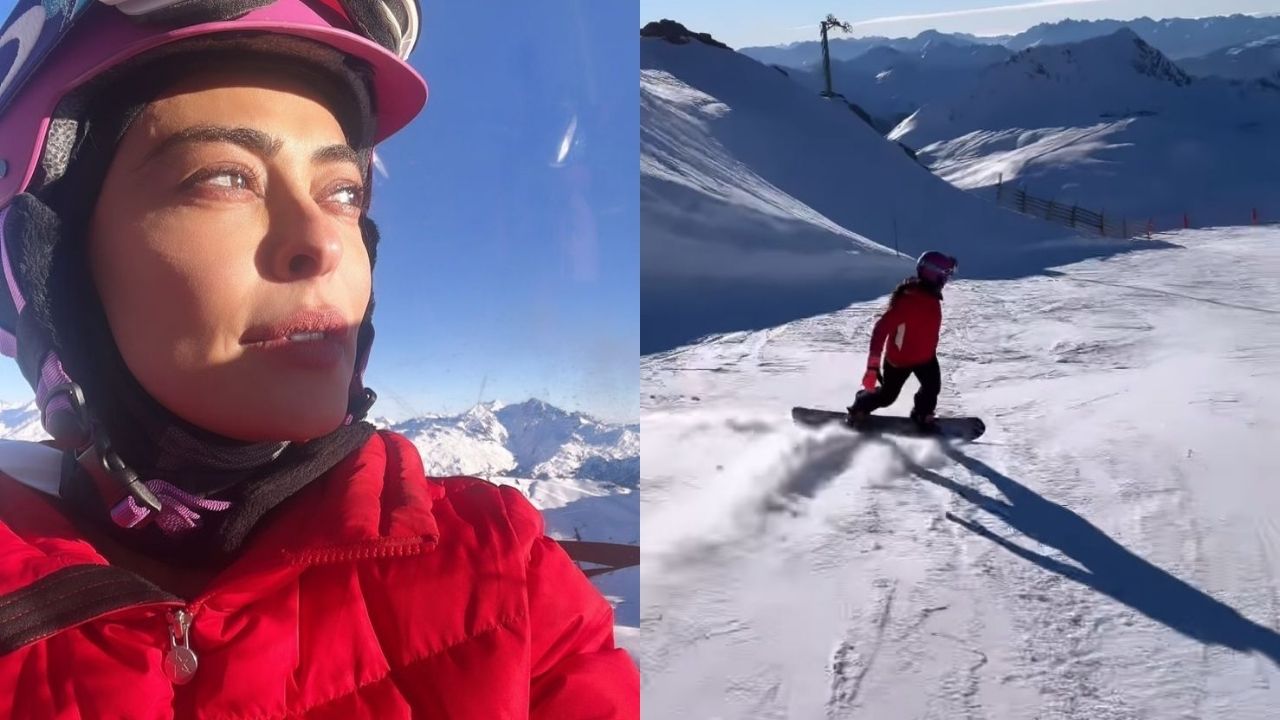 Nos Alpes Franceses, Juliana Paes surpreende com sua habilidade em snow surf
