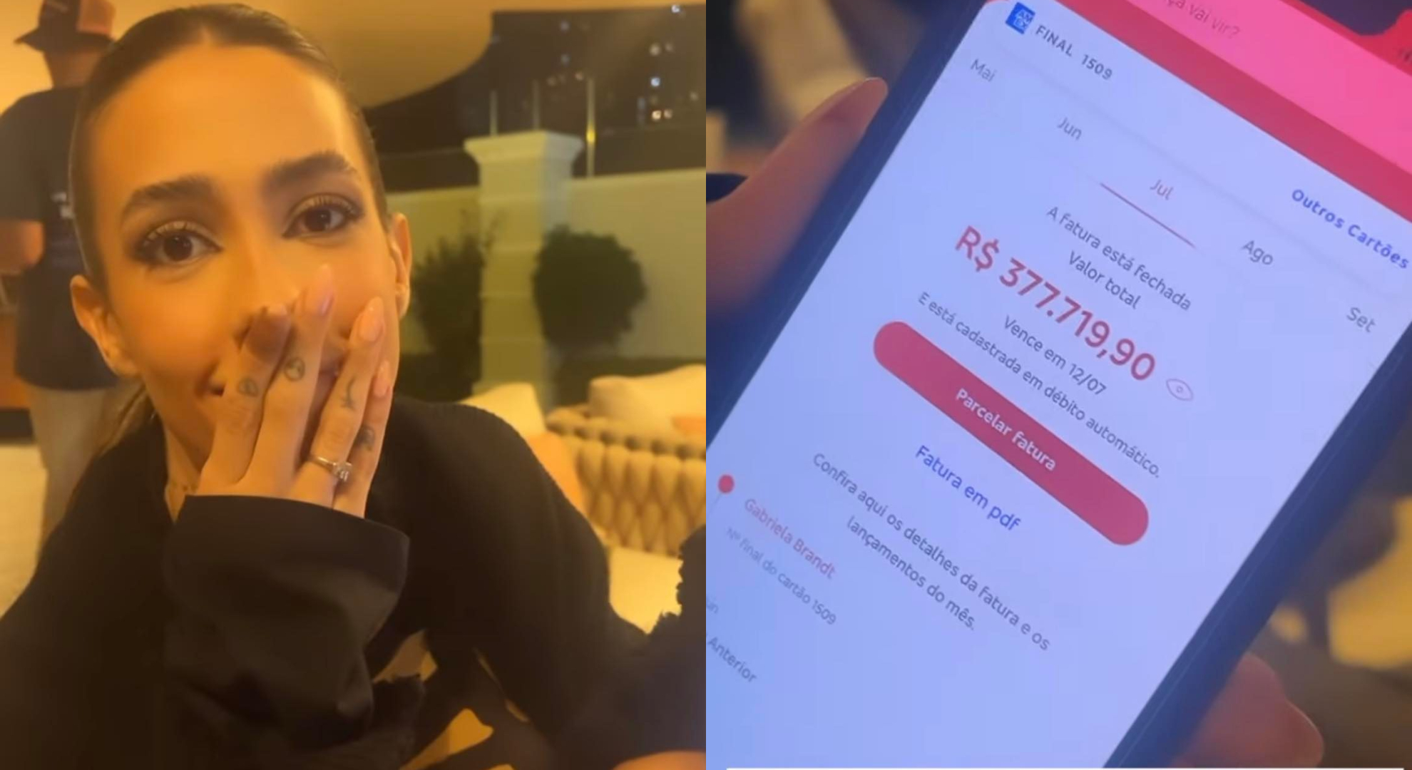 Gabi Brandt mostra fatura de R$ 377 mil em cartão de crédito: ”Não sei como vou pagar”