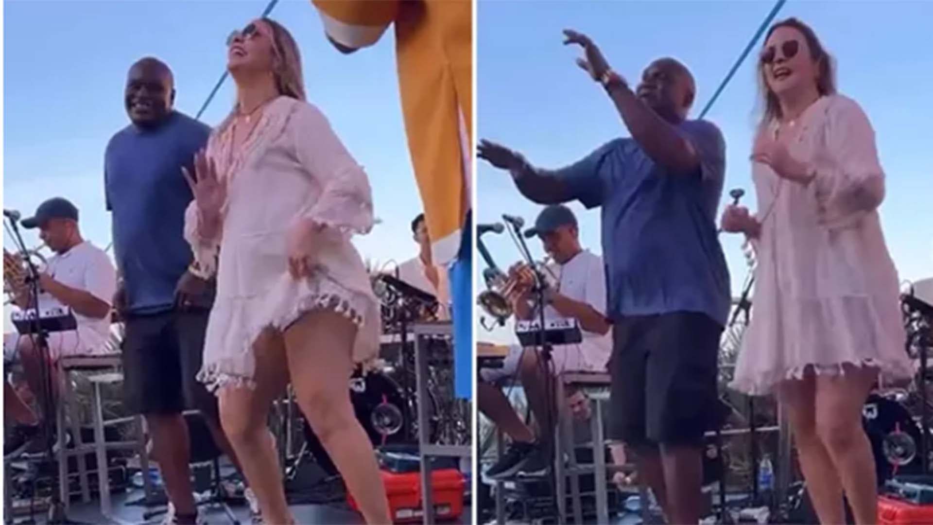 Carla Perez e Jacaré, do É O Tchan, se reencontram e dançam em show