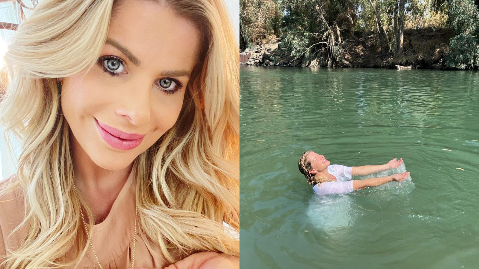 Durante viagem para Israel, Karina Bacchi se emociona ao mergulhar no Rio Jordão
