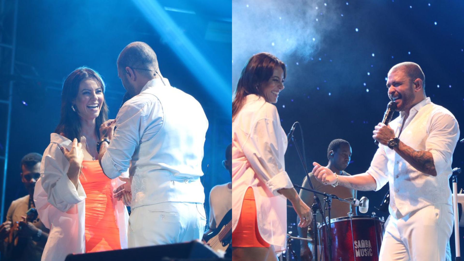 Paolla Oliveira e Diogo Nogueira dançam juntinhos em show no Rio de Janeiro