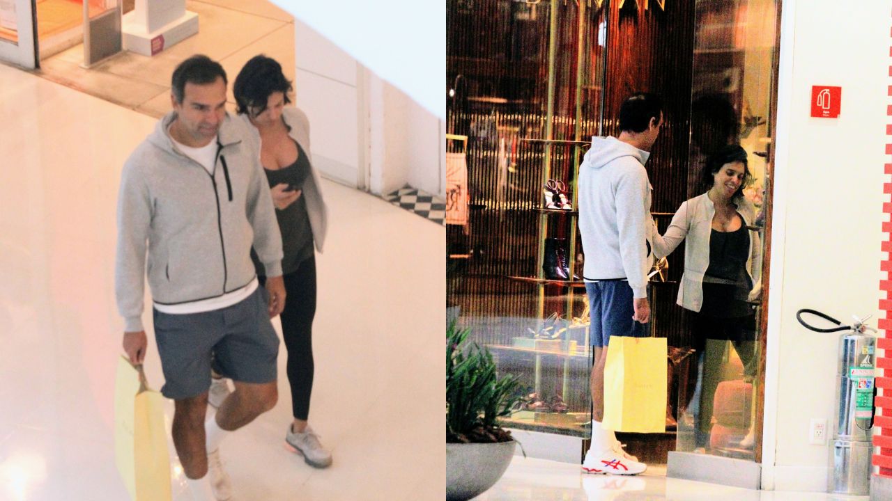 Tadeu Schmidt passeia ao lado da mulher, Ana Cristina em shopping no Rio de Janeiro