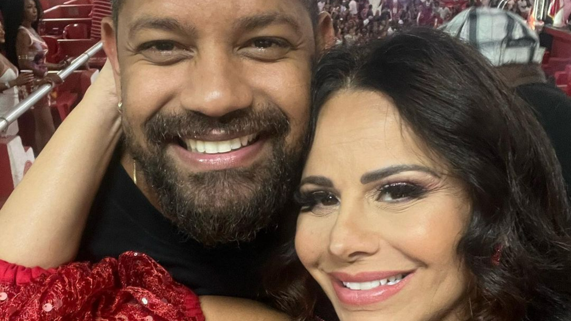 Viviane Araújo curte clima de romance com Guilherme Militão durante ensaio da Salgueiro