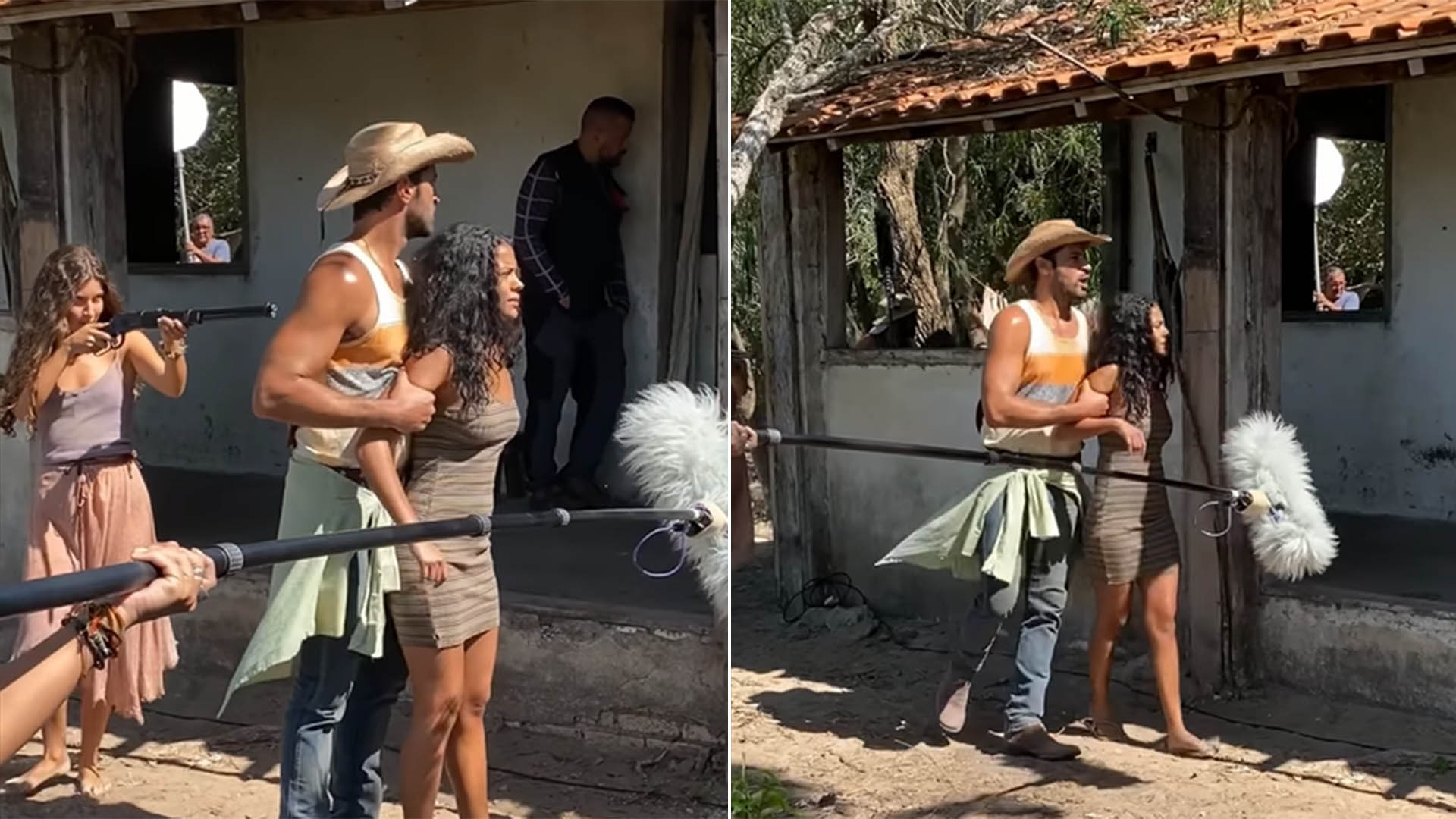 Bella Campos, a Muda de Pantanal, mostra bastidores de cena com Leandro Lima, o Levi